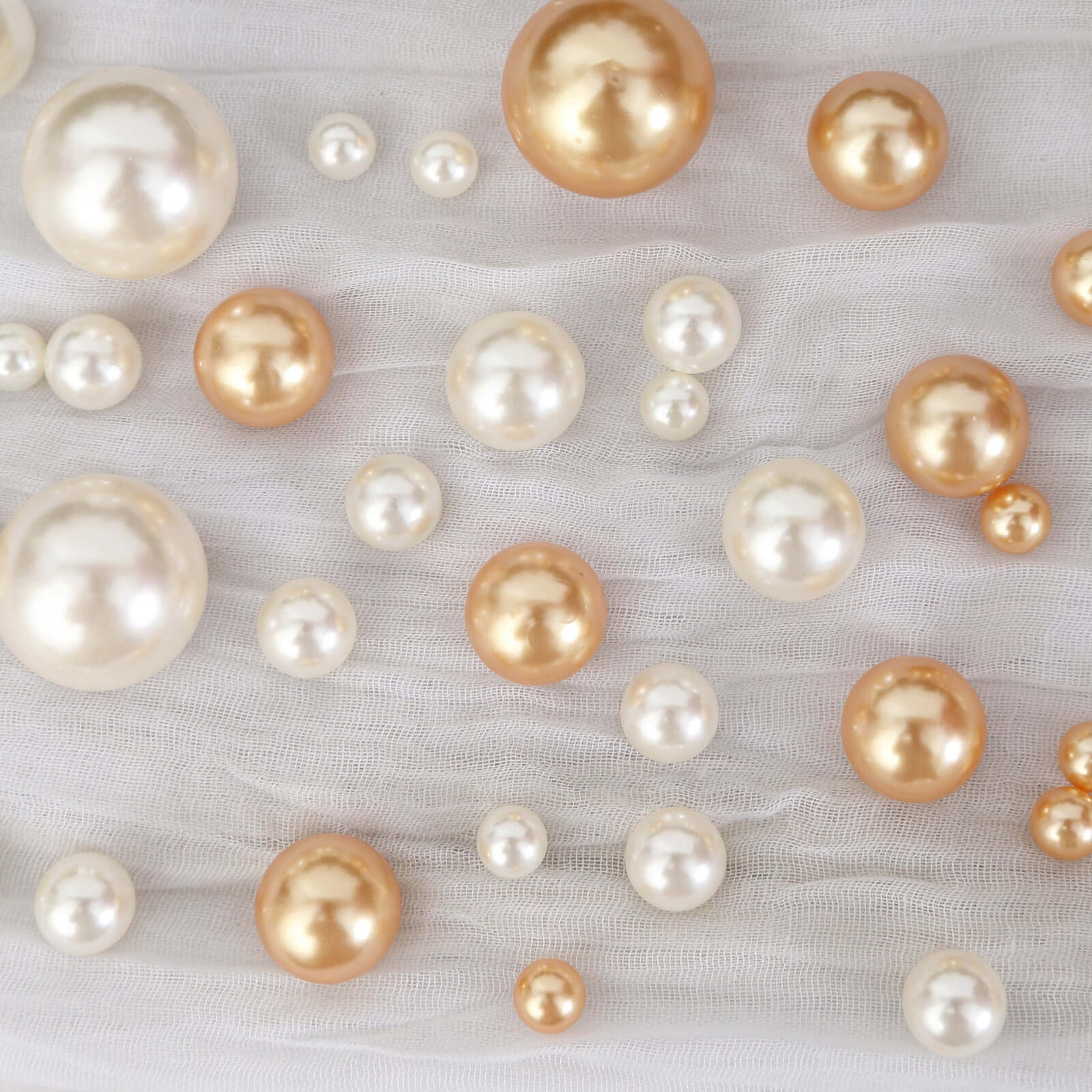 200Pcs Assorted Pearl Beads Vase Fillers in Off White and Gold - Lustrous DIY Craft Bead Set