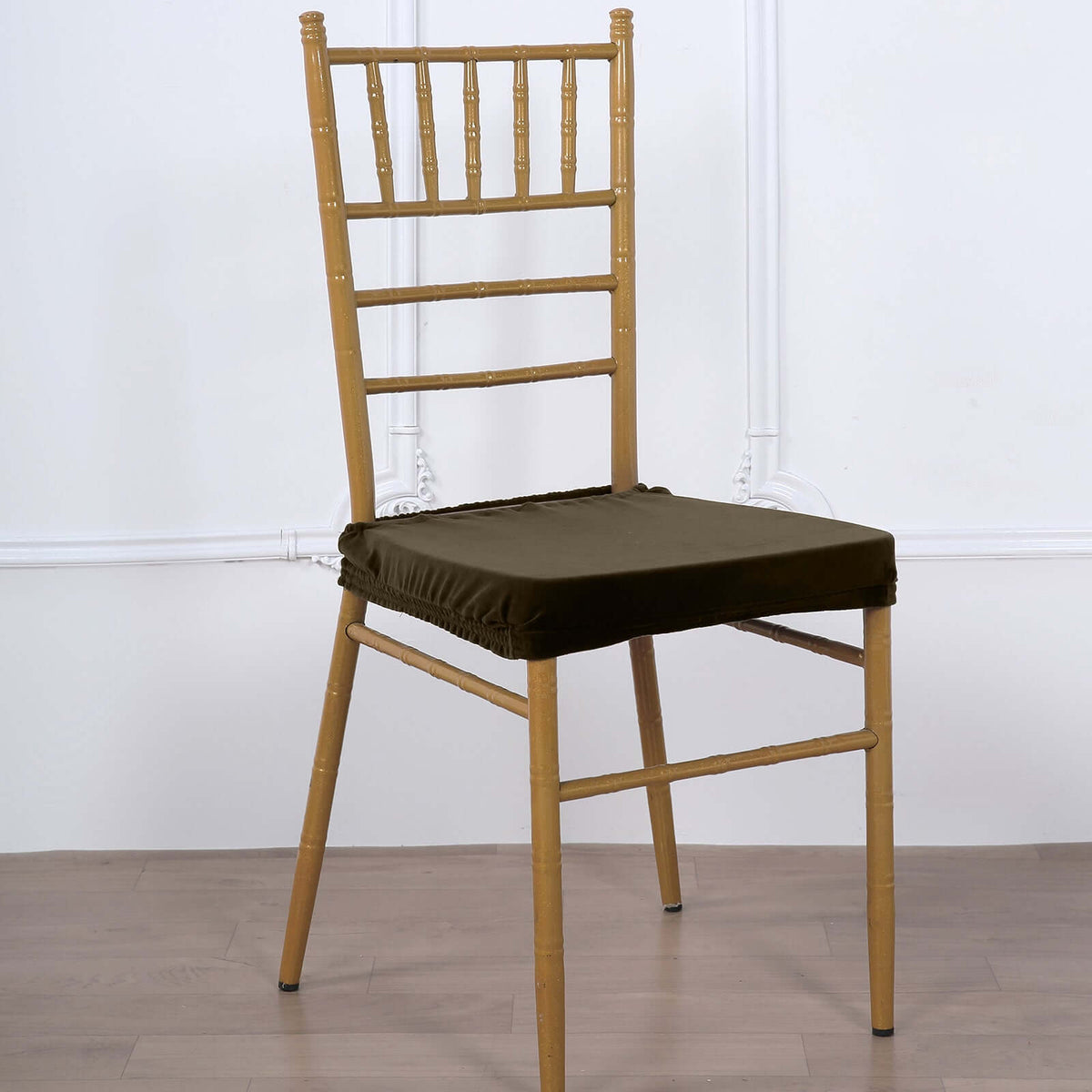 Velvet Chair Cushion Protector Stretch with Tie for Dining Chairs Chocolate - Durable Cover for Formal Gatherings