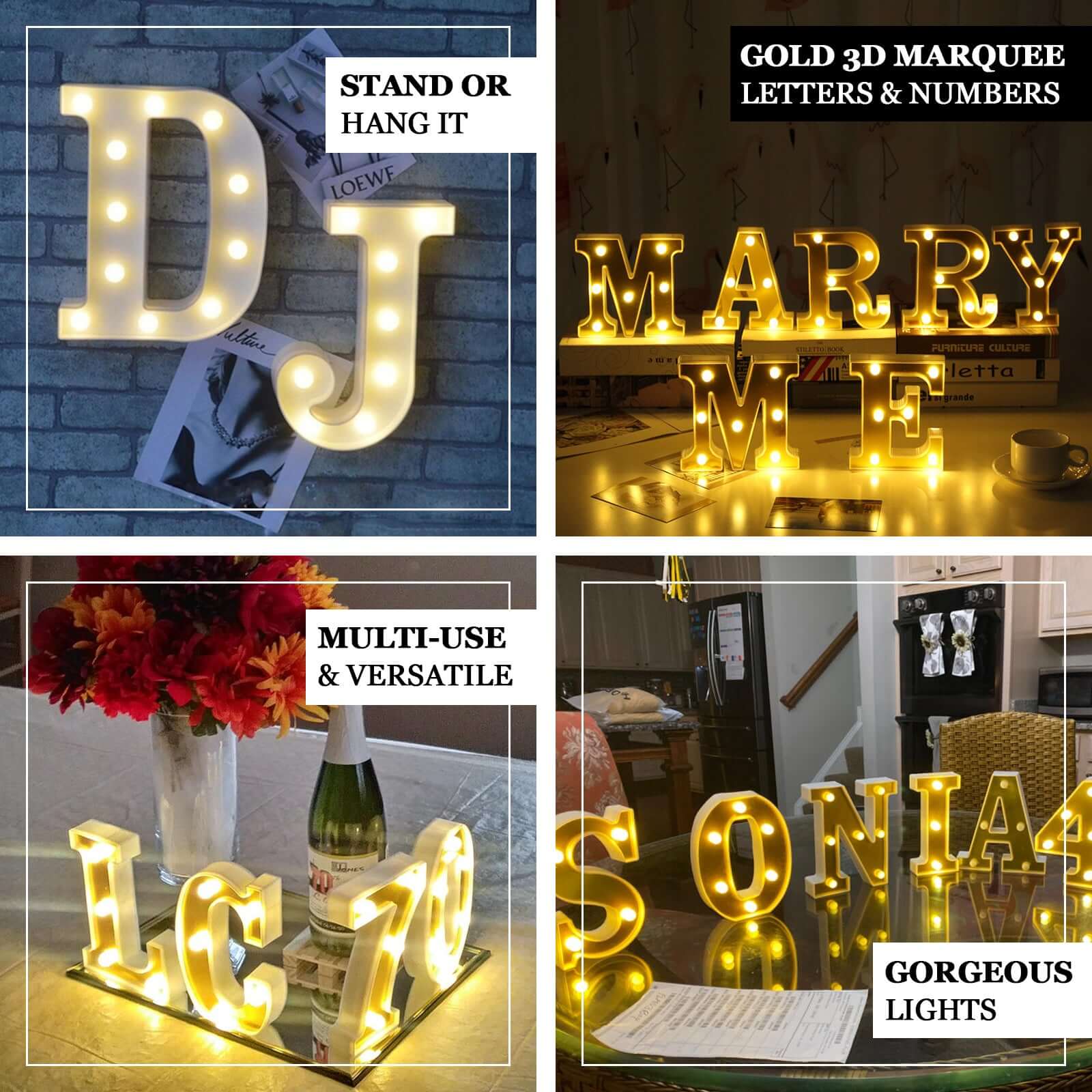 3D Marquee Number "0" Warm White 6 LED Lights Gold - Stylish Light-Up Accent for Events 6"
