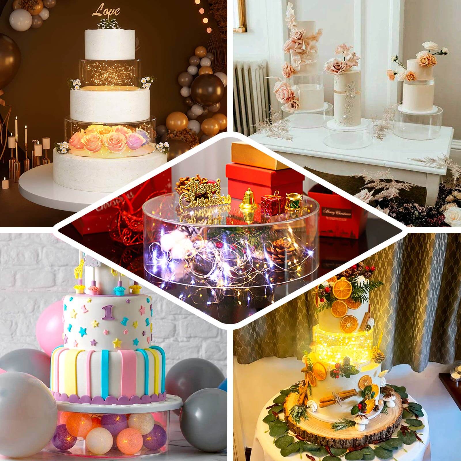 Acrylic Cake Stand Display Box Transparent Clear 14" Round - Versatile Pedestal Riser for Events