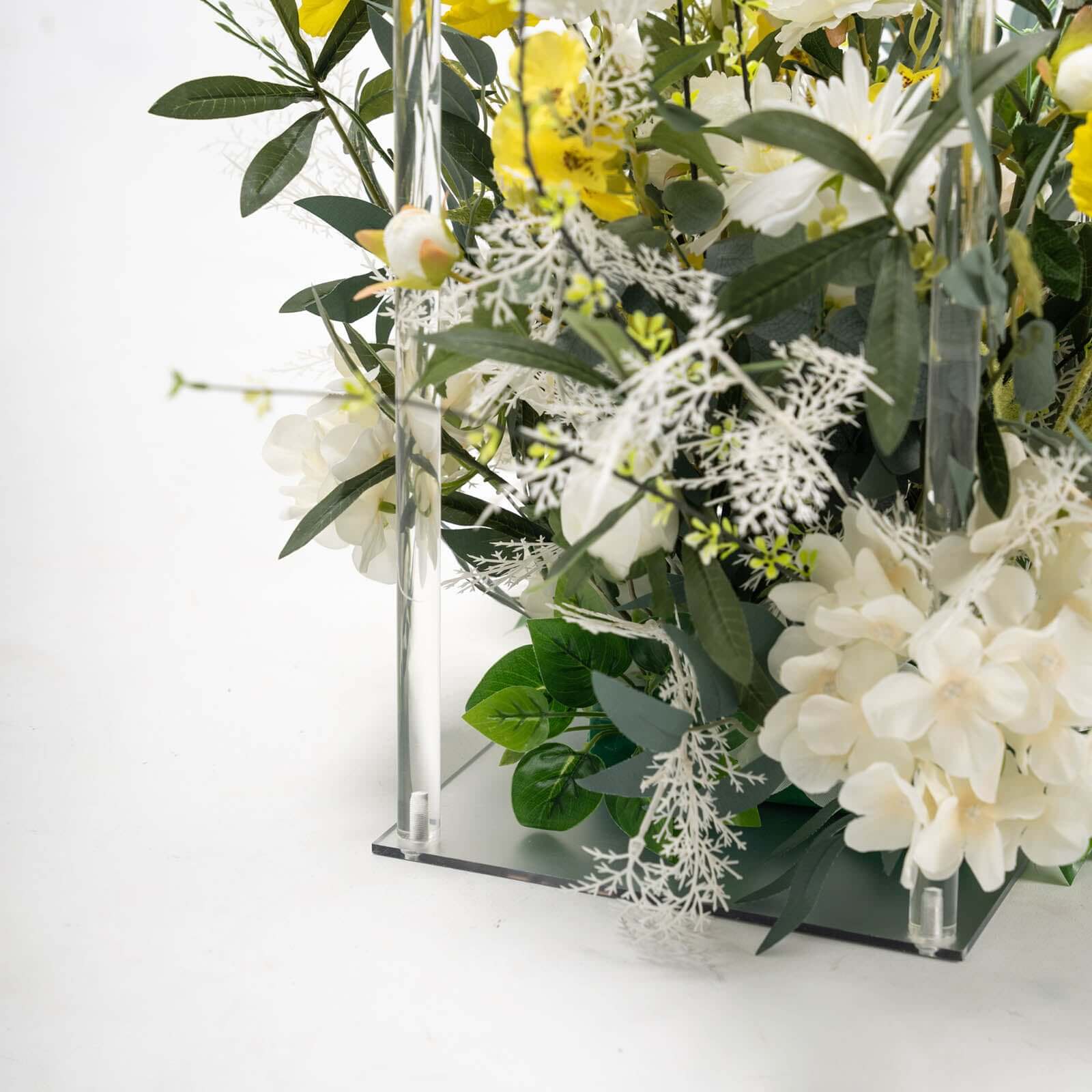 Acrylic Floor Vase Flower Stand with Square Mirror Base Clear - Decorative Wedding Column for Large Events 48"