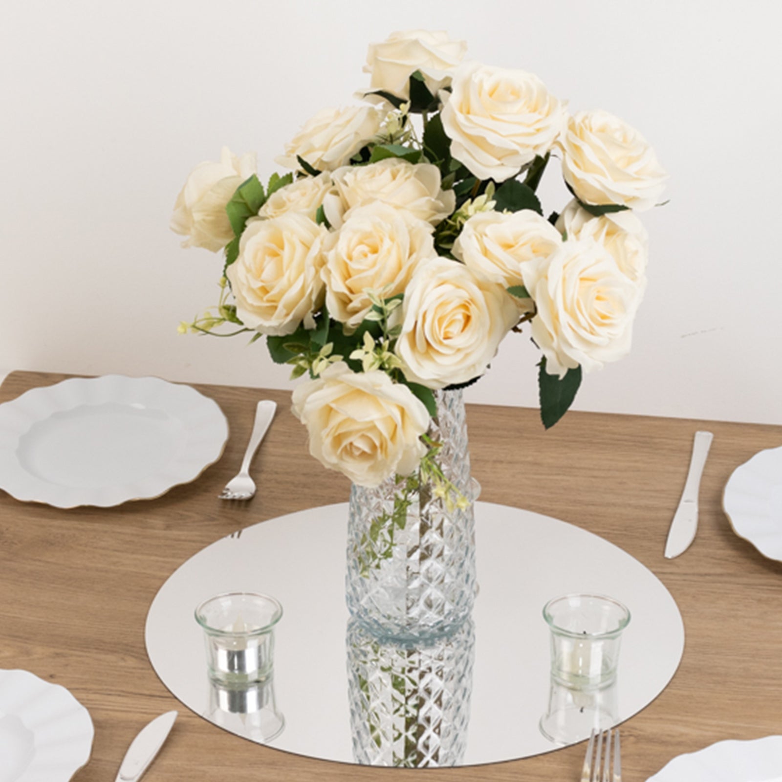 10-Pack Candle Plate Circle Acrylic Mirror Tray Silver Round - Event Display Decor 16"