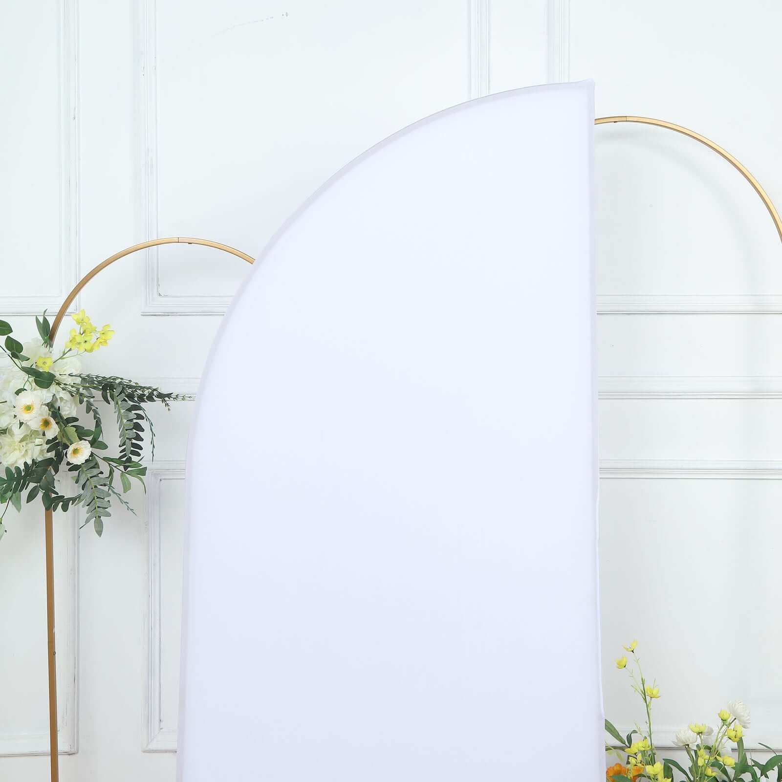 6ft Matte White Spandex Half Moon Chiara Backdrop Stand Cover, Custom Fitted Wedding Arch Cover