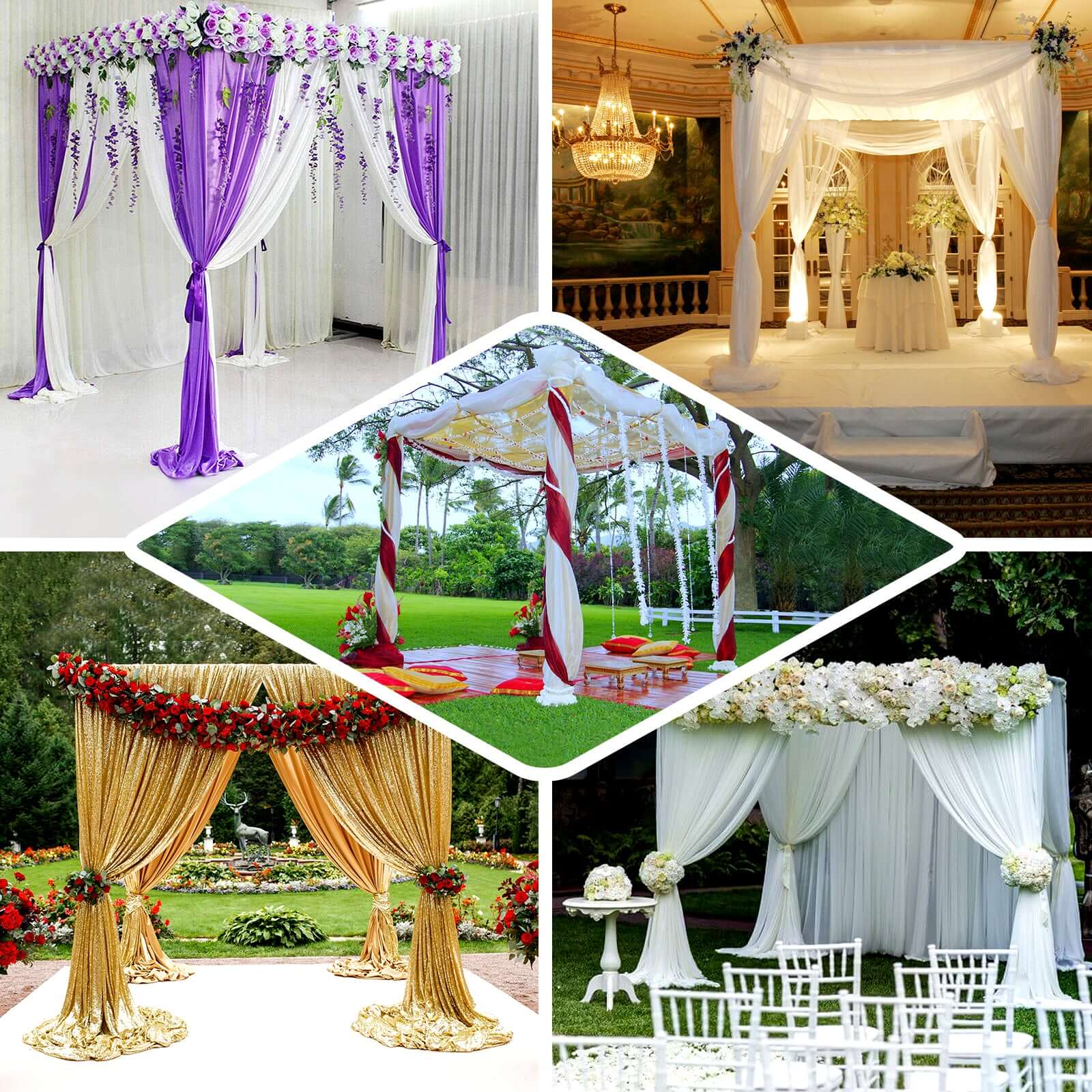 10ft 4-Post Gold Metal DIY Photography Backdrop Stand, Wedding Arch Canopy Tent