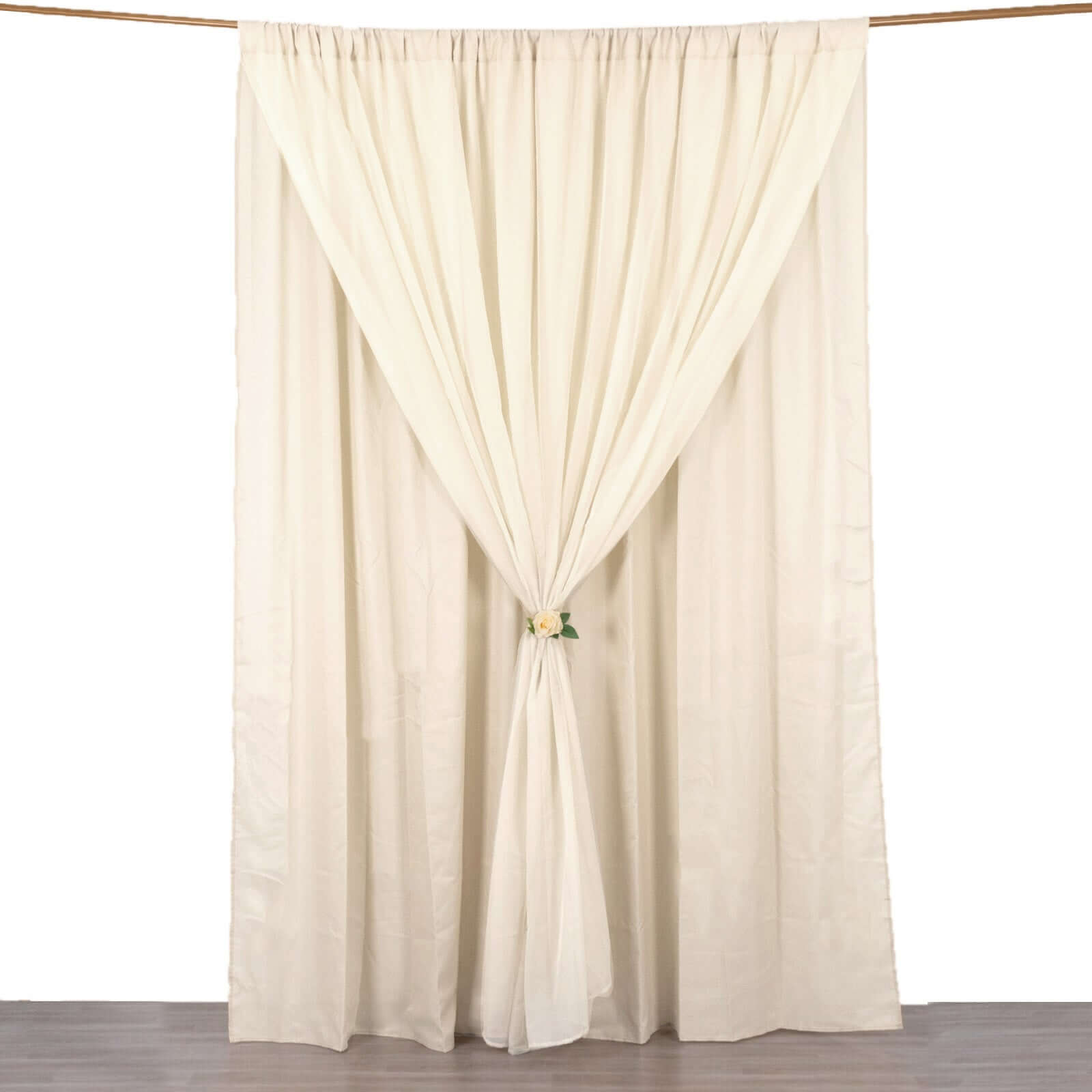 Beige Chiffon Polyester Event Curtain Drapes, Dual Layer Divider Backdrop Curtain Panels with Rod Pockets - 10ftx10ft