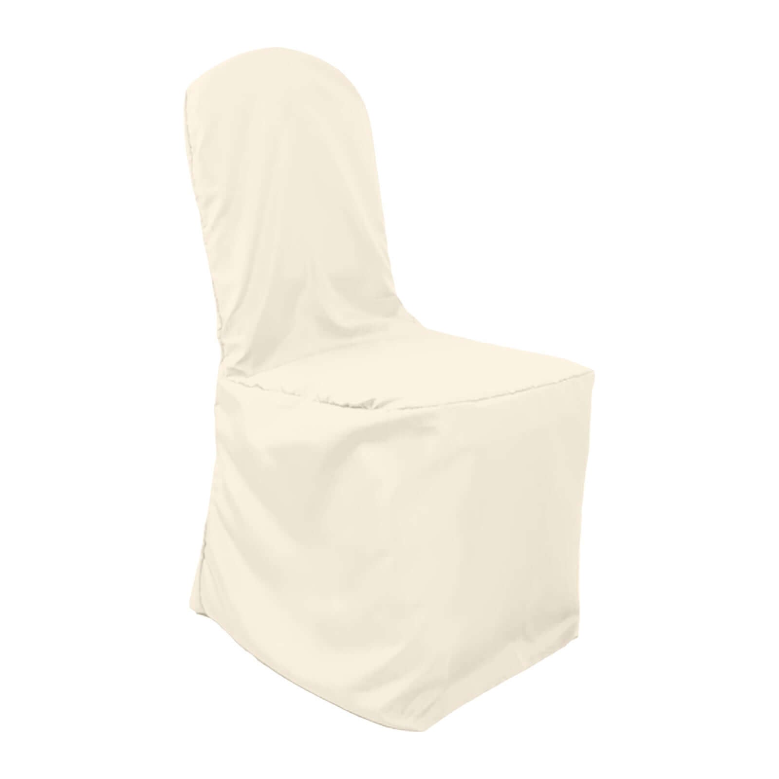 Polyester Slip On Banquet Chair Covers Beige - Stain-Resistant Reusable Durable Fabric