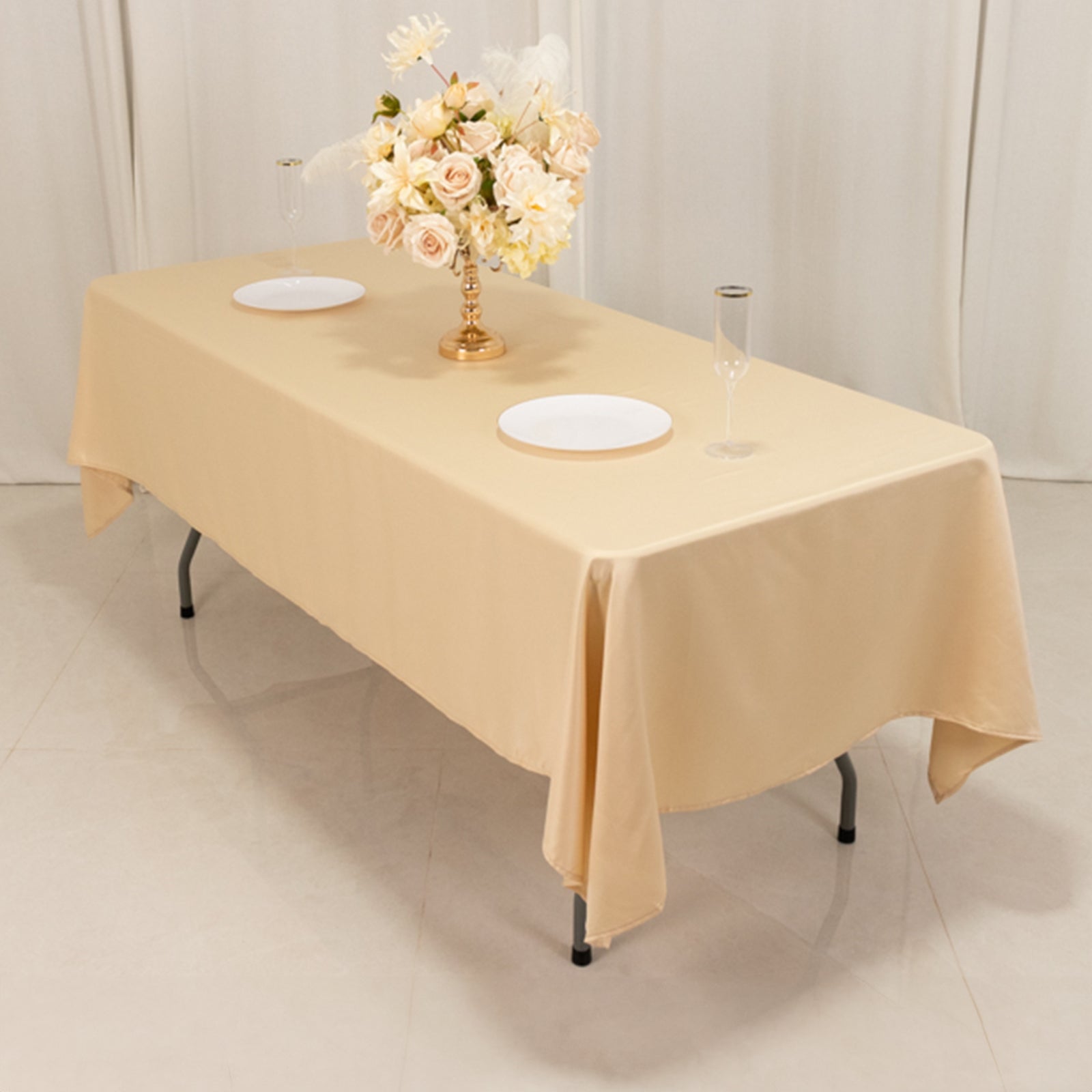 Lamour Satin 60"x102" Rectangle Tablecloth Beige - Durable & Silky Soft Feel Table Cover