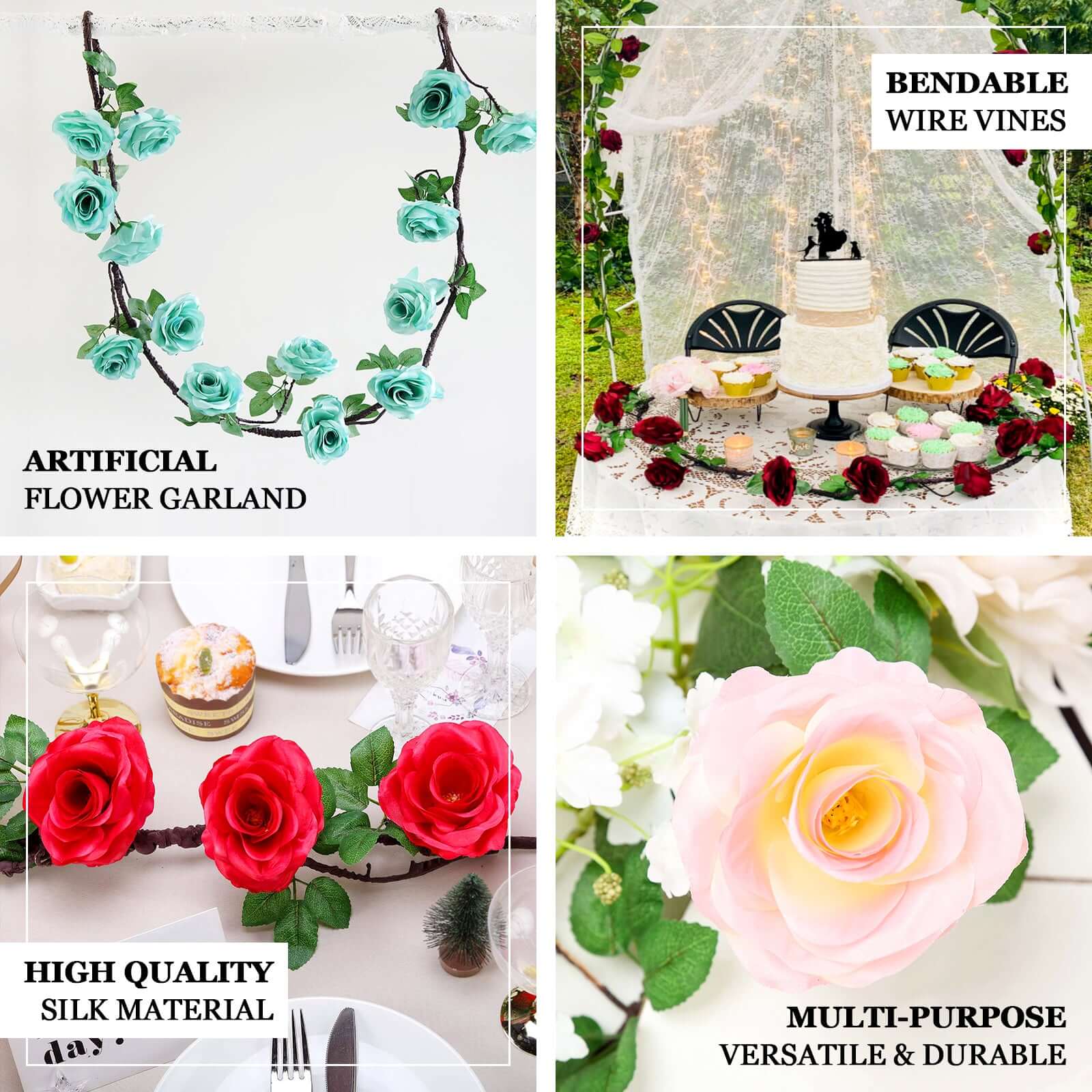 6ft Dusty Rose Artificial Silk Rose Hanging Flower Garland Faux Vine