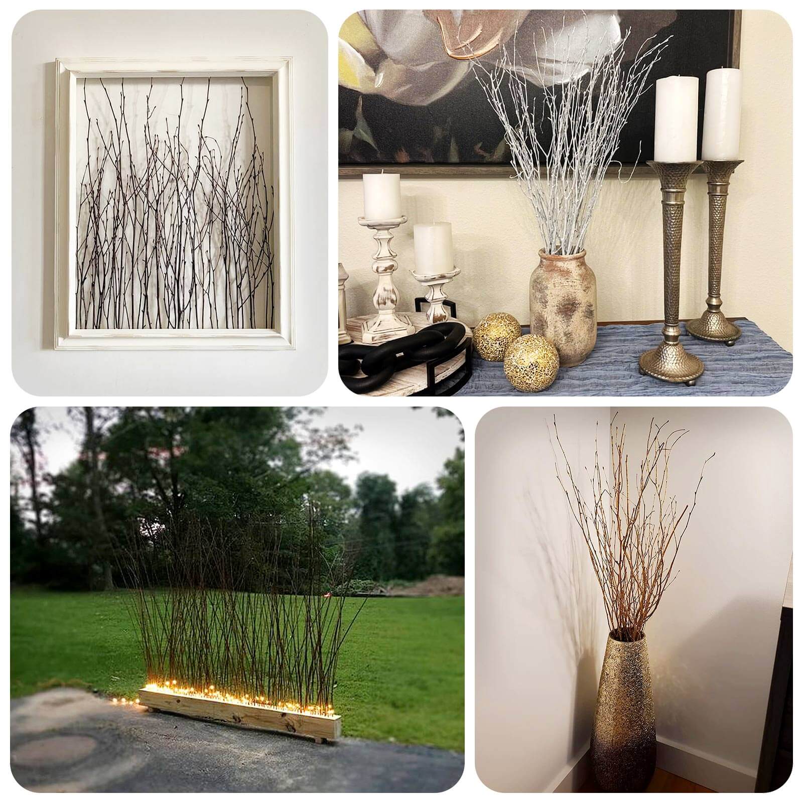 6-Pack Natural Birch Tree Branches 46" Metallic Silver - Versatile Extra Long Decorative Dried Willow Twigs Sticks for Vase Centerpiece Wedding Decor