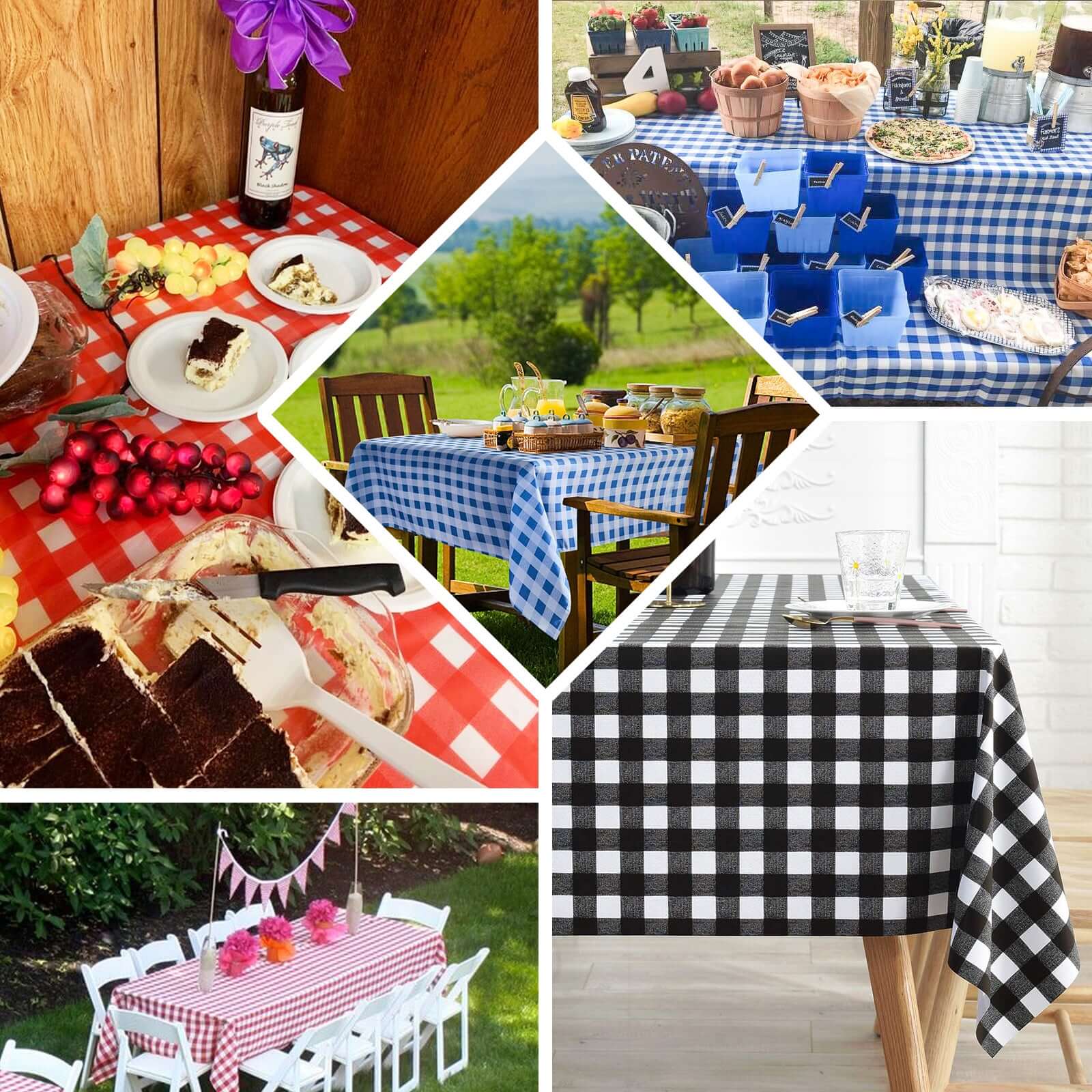 5-Pack Plastic Table Covers Black Checkered Rectangle - Durable PVC Disposable Covers for Events 54"x108"