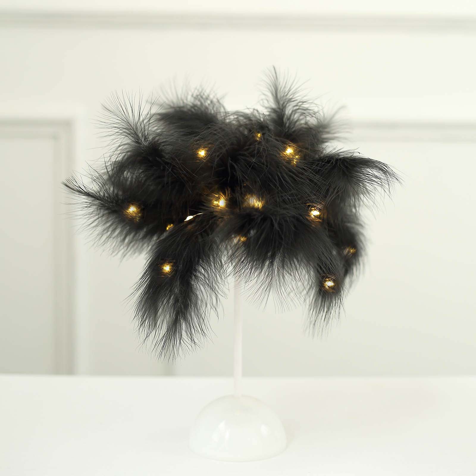 Table Lamp Feather Design Black LED Battery Operated - Cordless Wedding Centerpiece 15"