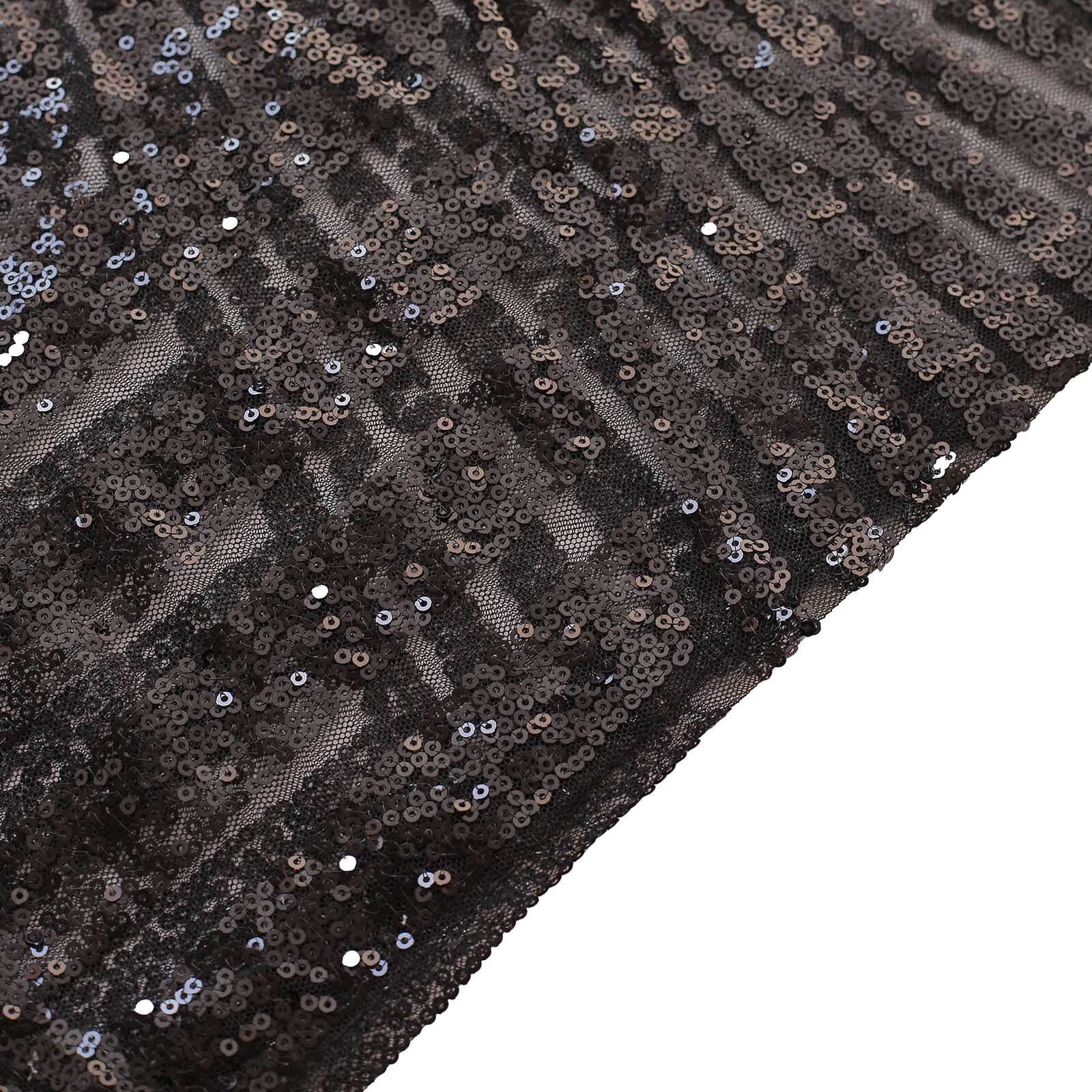 Set of 5 Black Sequin Mesh Cylinder Pedestal Stand Covers with Geometric Pattern Embroidery, Sparkly Sheer Tulle Pillar Prop Covers