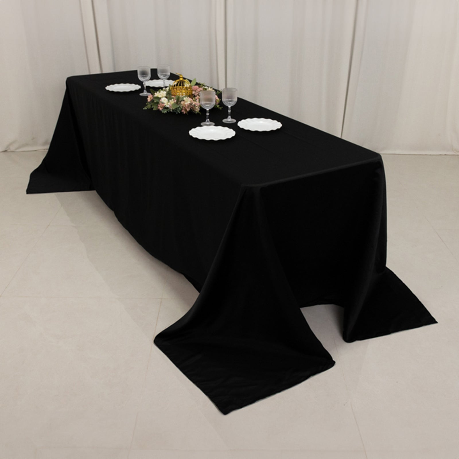 Lamour Satin 90"x156" Rectangle Tablecloth Black - Luxurious, Soft Seamless Table Cover for Stylish Settings