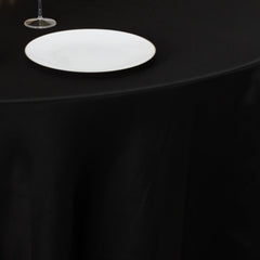 Lamour Satin 120" Round Tablecloth Black - Seamless Table Cover with Soft Tempered Sheen for Upscale Gatherings