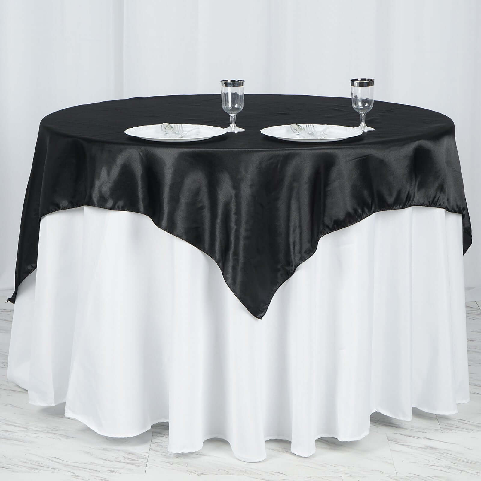 Satin 60"x60" Table Overlay Square Tablecloth Black - Smooth Silky Touch Table Cover for Sophisticated Events