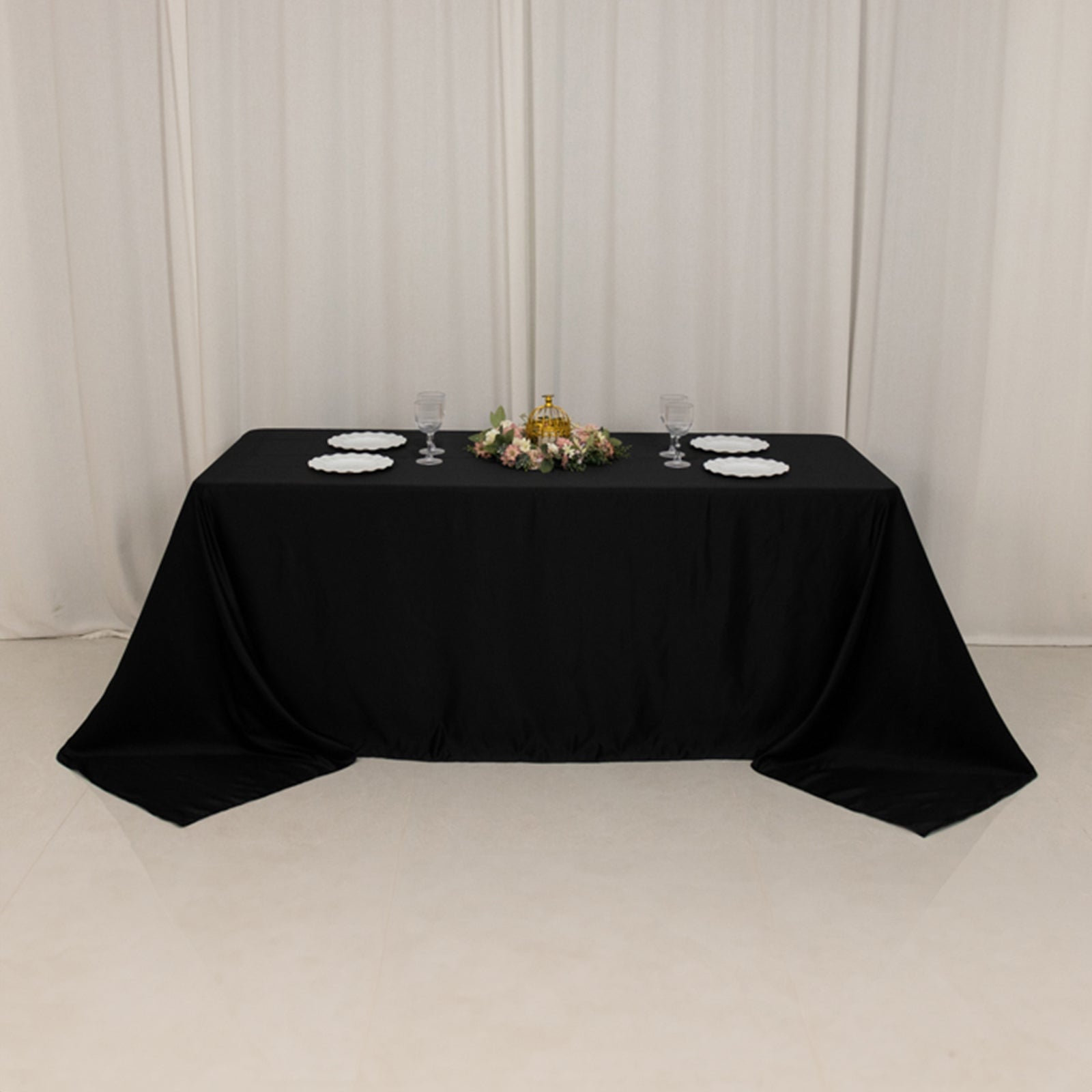 Lamour Satin 90"x132" Rectangle Tablecloth Black - Soft & Silk-Like Seamless Table Cover for Weddings & Parties