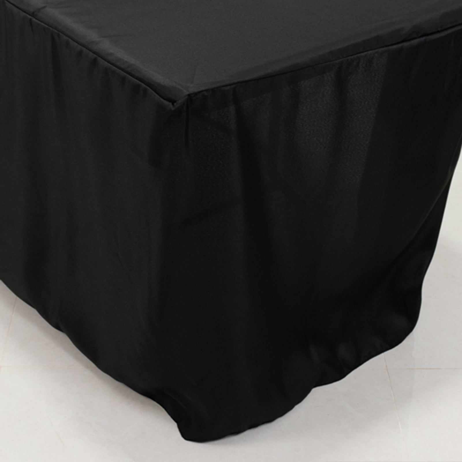 Fitted Polyester 96"x30" Rectangle Tablecloth Black with Open Back Design - Easy to Maintain and Wrinkle-Resistant Table Cover for Trade Shows & Displays