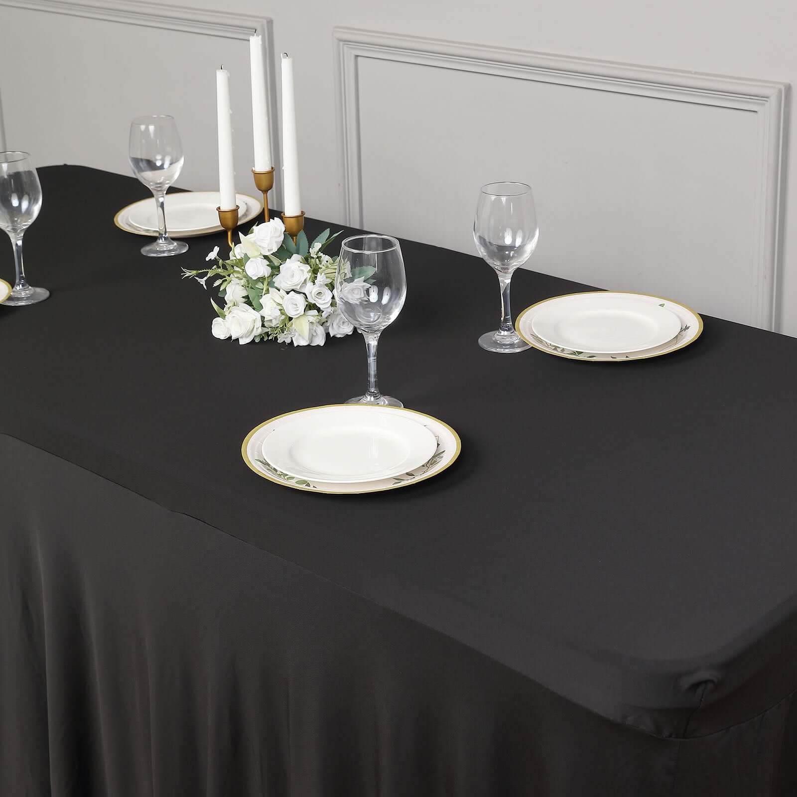 Spandex Rectangle 72"x30" Table Skirt Black with Wavy Skirt-Like Effect Table Cover
