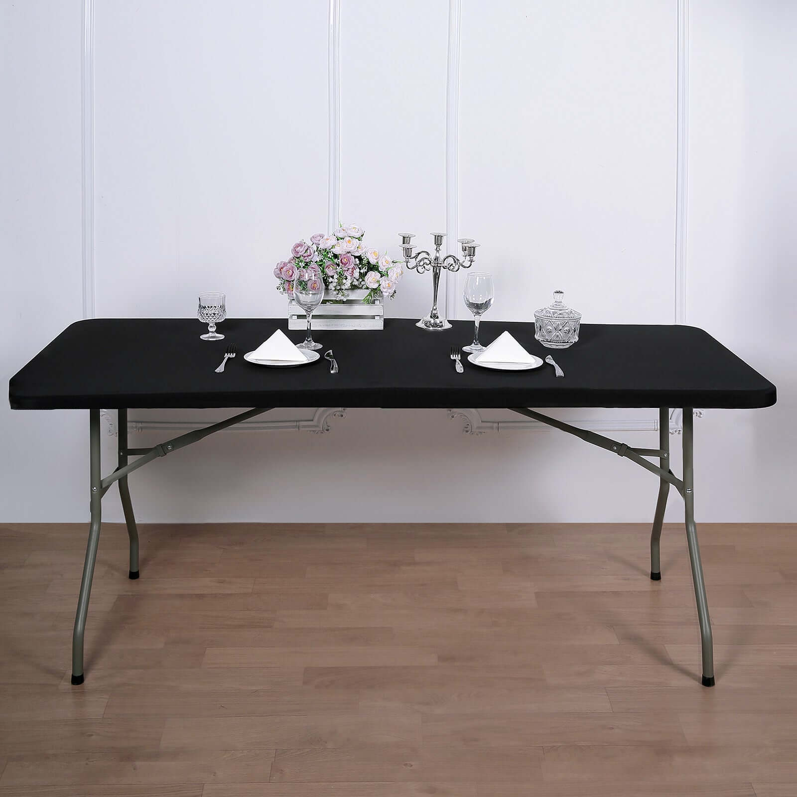 Spandex Rectangle 96"x30" Tablecloth Top Cover Black - Stretchy, Wrinkle Free & Fitted Table Topper