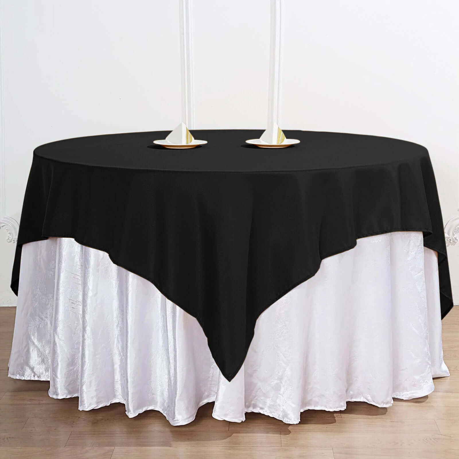 Premium Polyester 70"x70" Table Overlay Square Tablecloth Black 220GSM Wrinkle-Resistant Table Cover