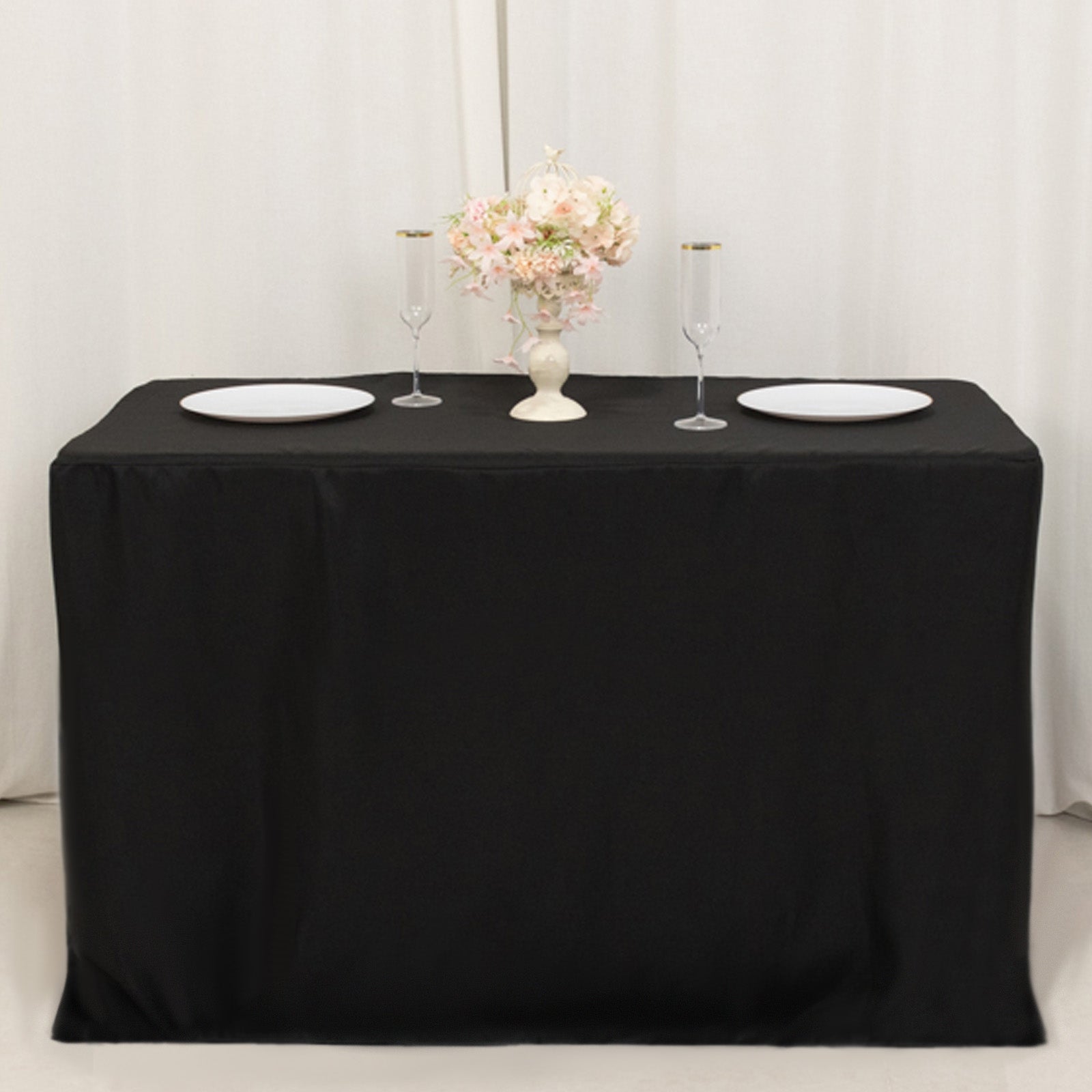 Fitted Polyester 48"x24"x42" Rectangle Tablecloth Black - Snug Fit for Elevated Tables