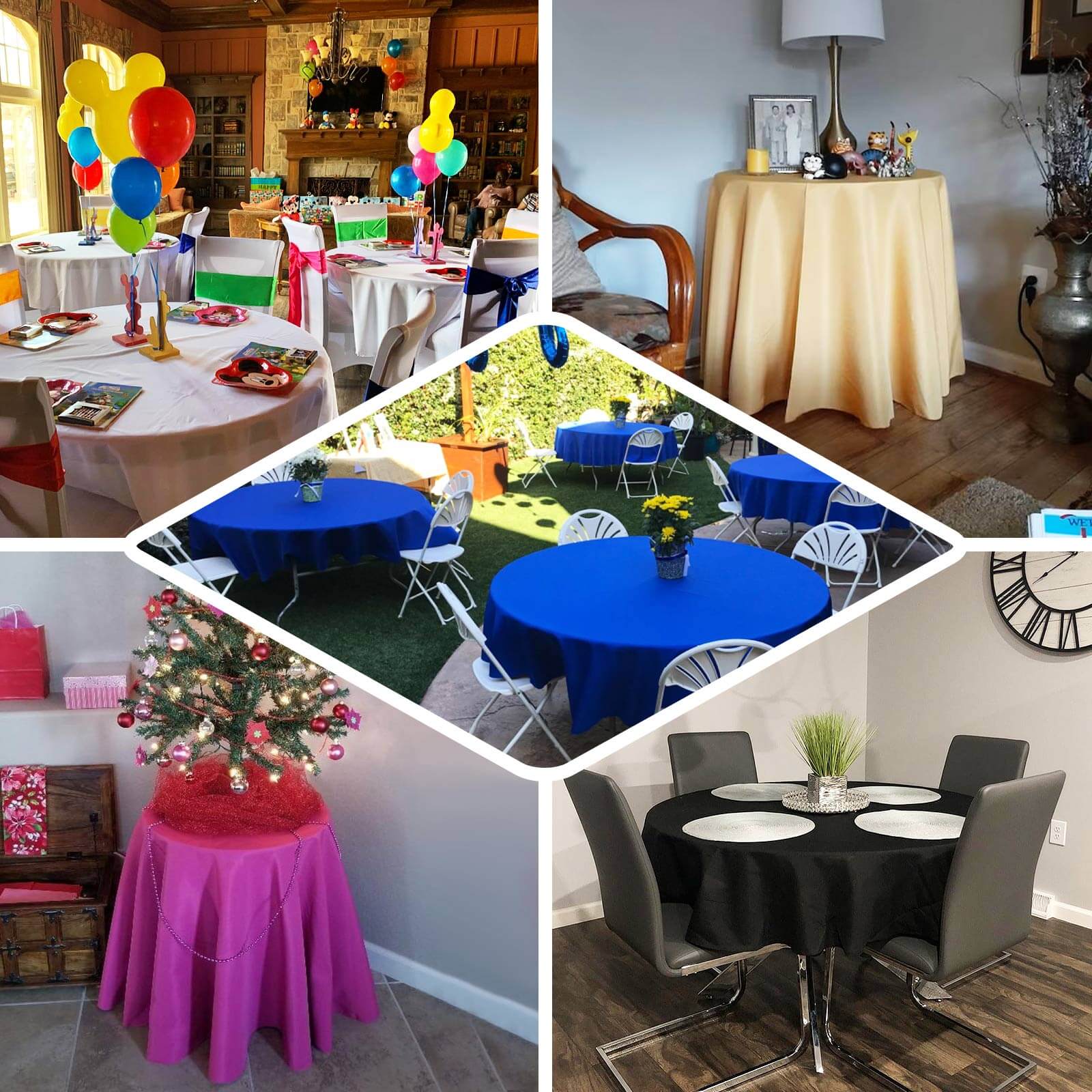 Polyester 70" Round Tablecloth Black - Durable & Wrinkle-Resistant Table Cover