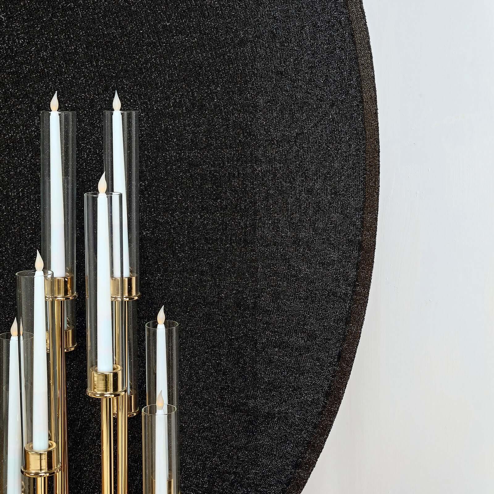 7.5ft Black Metallic Shimmer Tinsel Spandex Round Wedding Arch Cover, 2-Sided Photo Backdrop