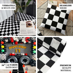 54"x10 Yards Black White Checkered Satin Fabric Bolt, DIY Craft Fabric Roll