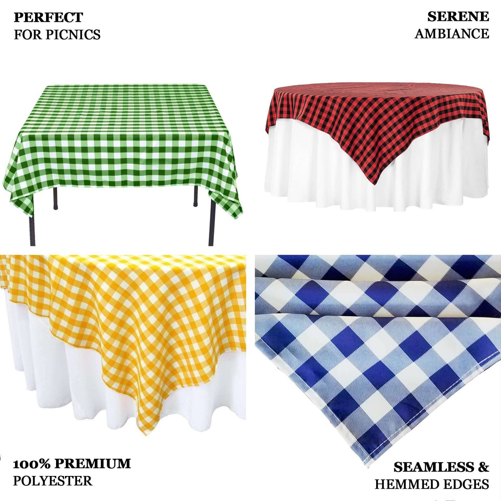 Polyester 54"x54" Square Tablecloth White/Green - Checkered Buffalo Plaid Design for Casual Table Settings