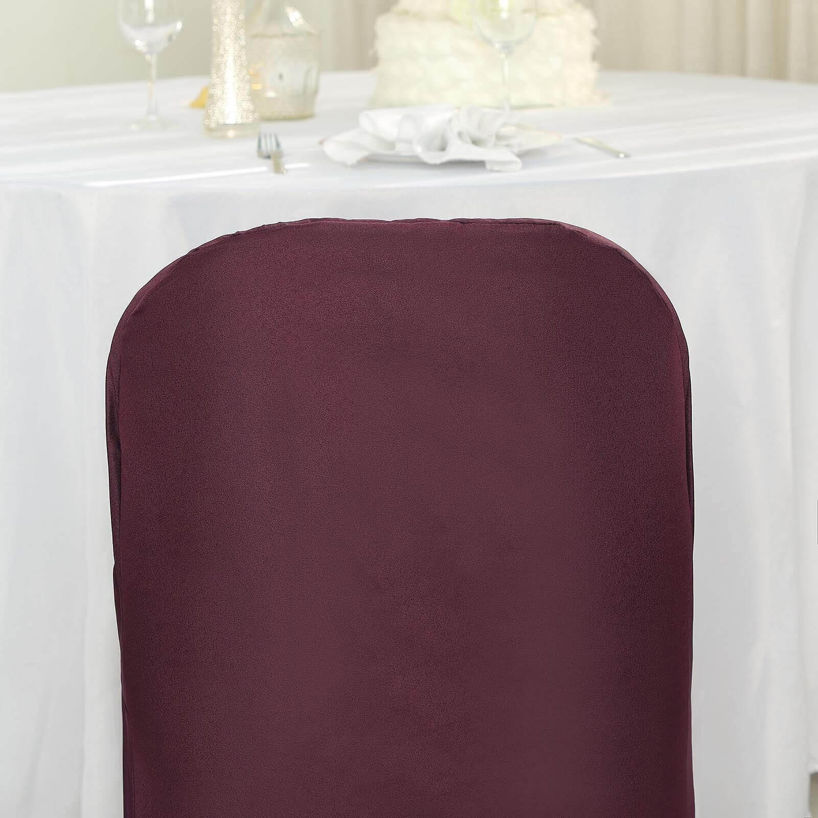 10 Pack Polyester Chair Covers for Folding Chairs Burgundy - Wrinkle-Free Stain-Resistant Slip-On Slipcovers