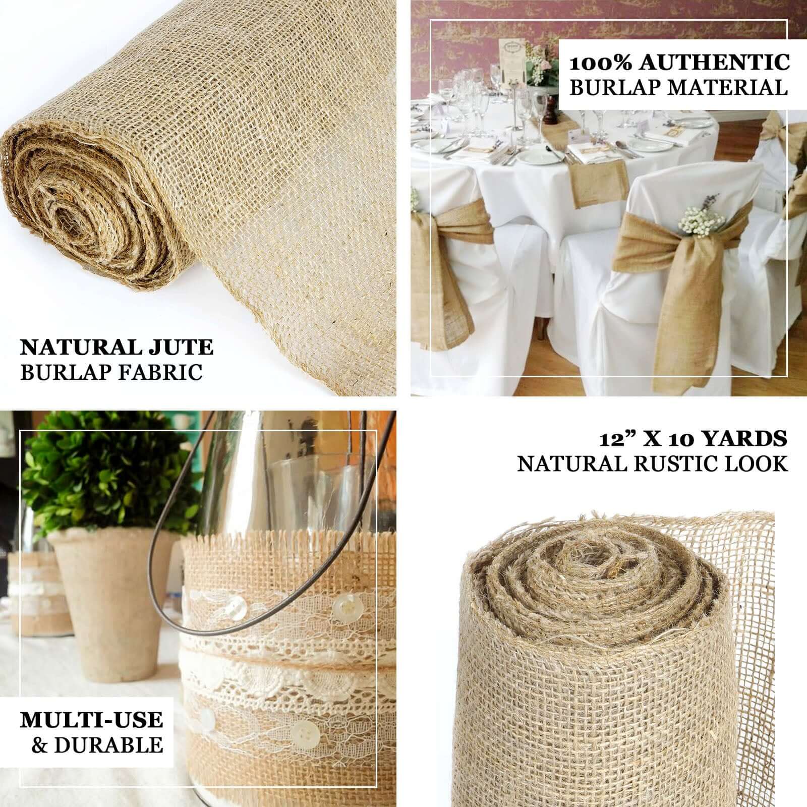 12"x10 Yards Natural Jute Burlap Fabric Roll, DIY Craft Fabric