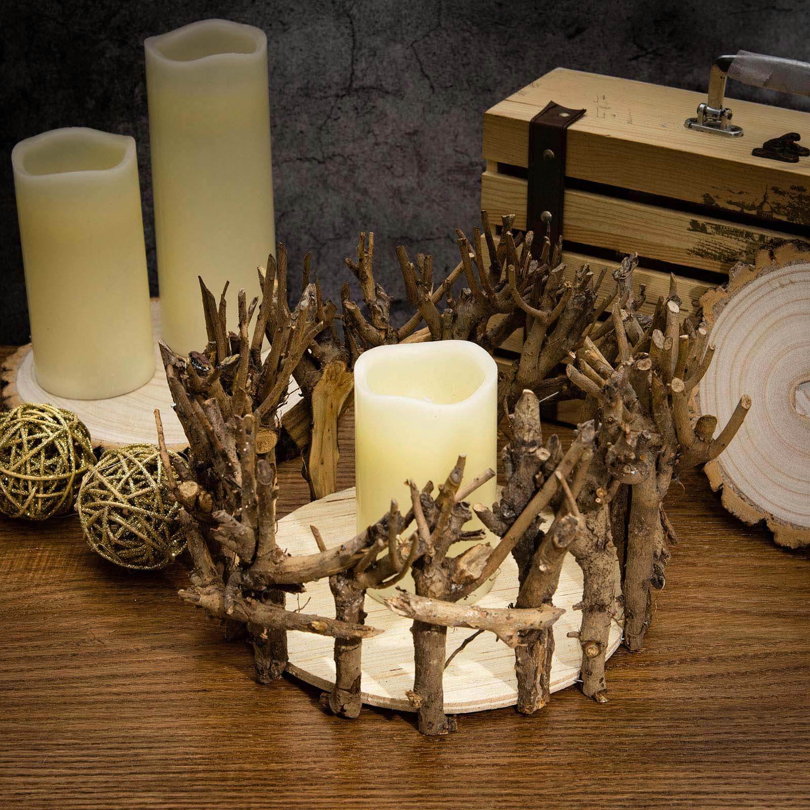 Natural Wooden Candle Holder Centerpiece - Rustic Mini Flower Vase for Events & Tables 6"