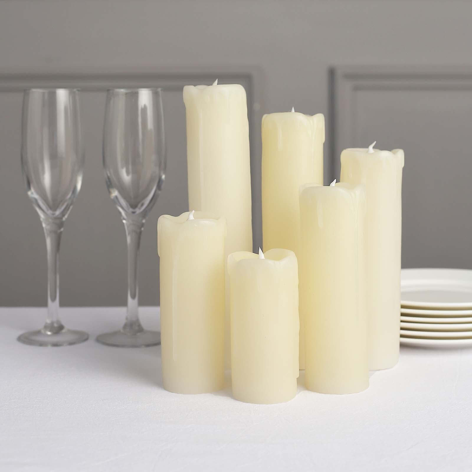 Set of 6 LED Flameless Luminaria Candles Drip Wax Ivory - Battery Operated Pillar Lighting