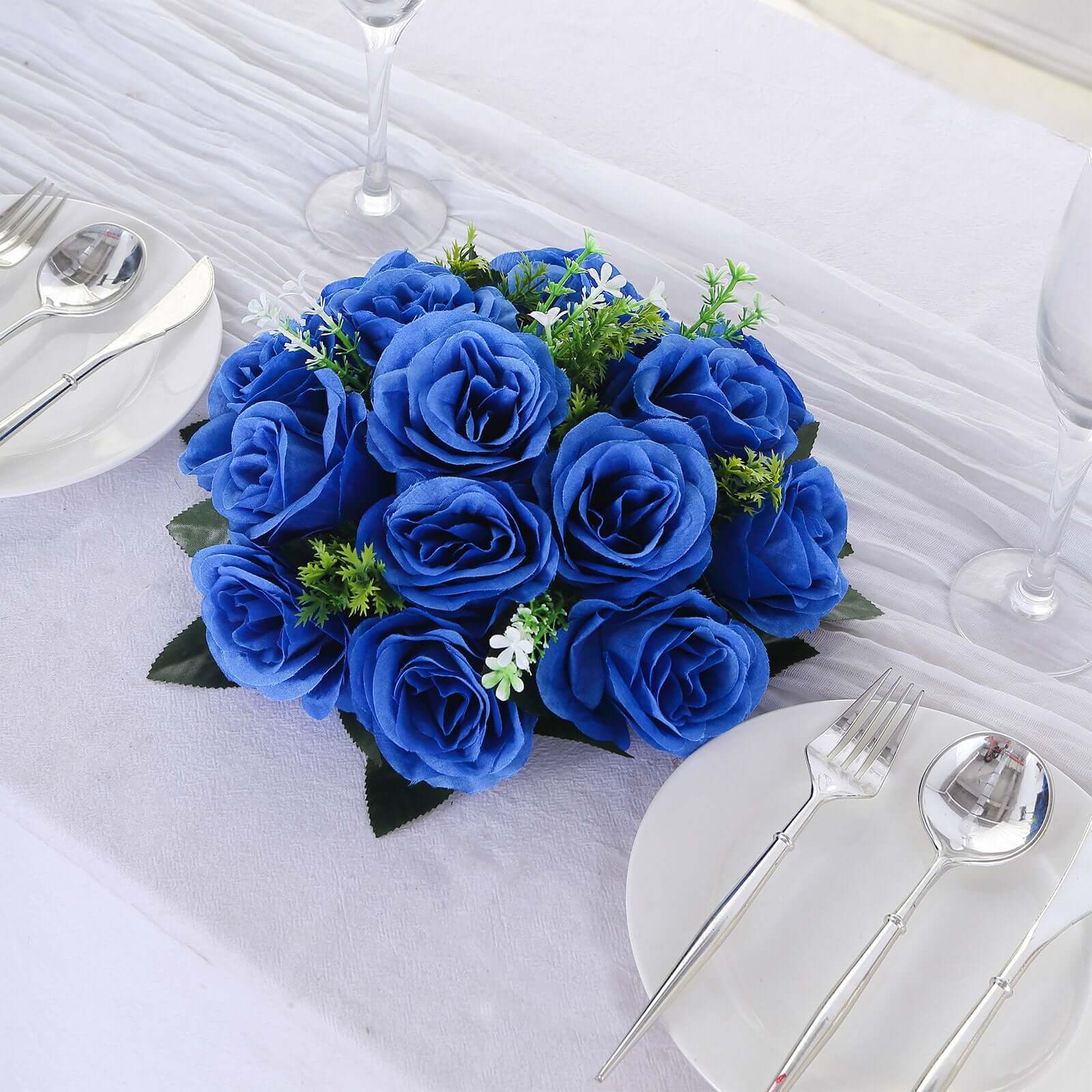 2 Pack Royal Blue Silk 15-Head Rose Flower Balls For Centerpieces - 10", Artificial Kissing Ball Floral Arrangements