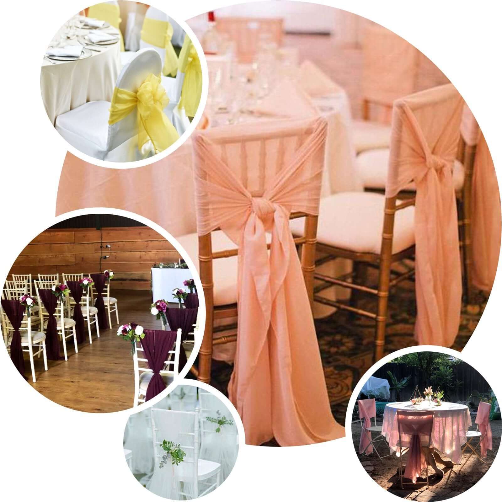 5 Pack Chiffon Chair Sashes Nude - Soft & Lightweight Designer Chair Bows 22"x78"