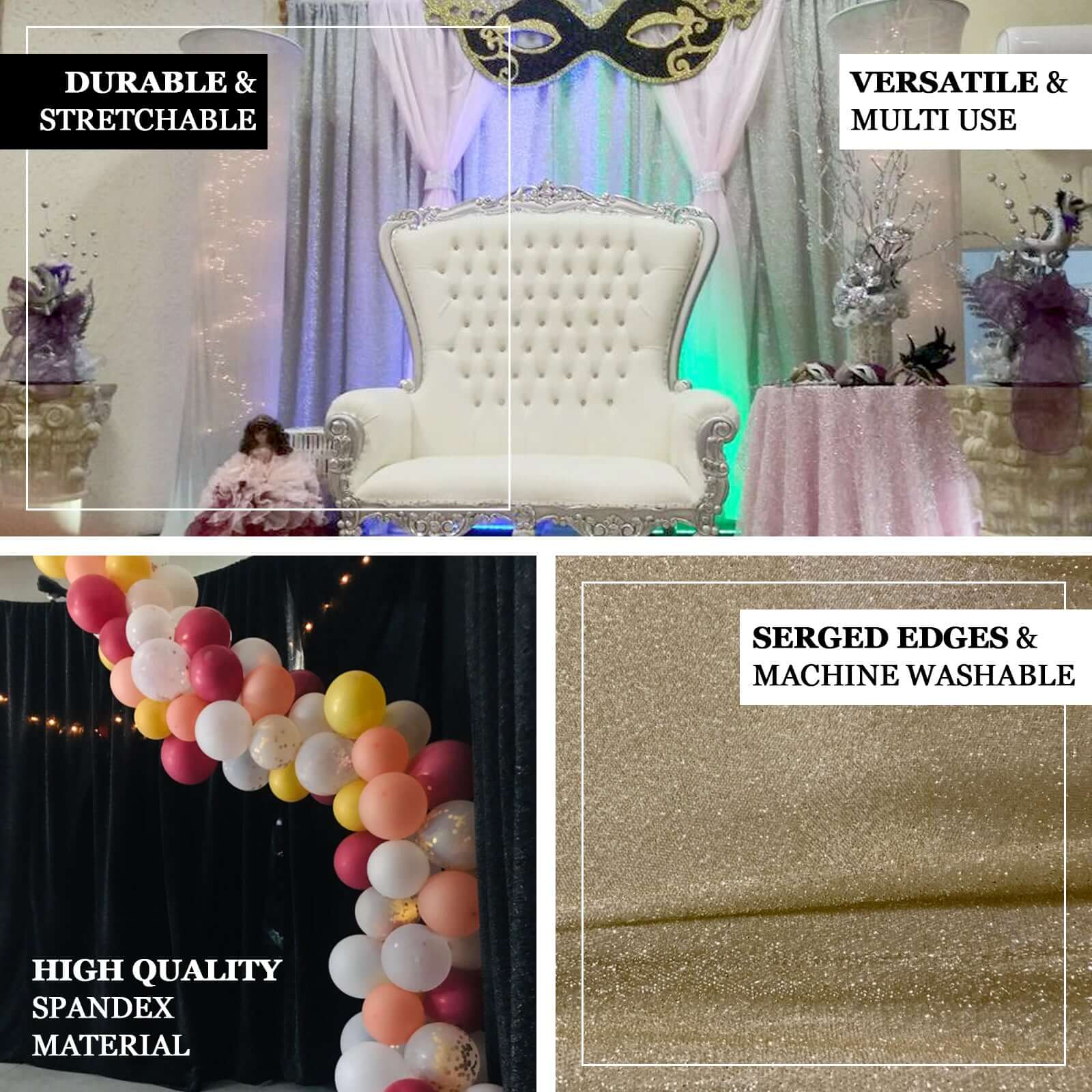 20ftx10ft Champagne Metallic Shimmer Tinsel Event Curtain Drapes, Backdrop Event Panel