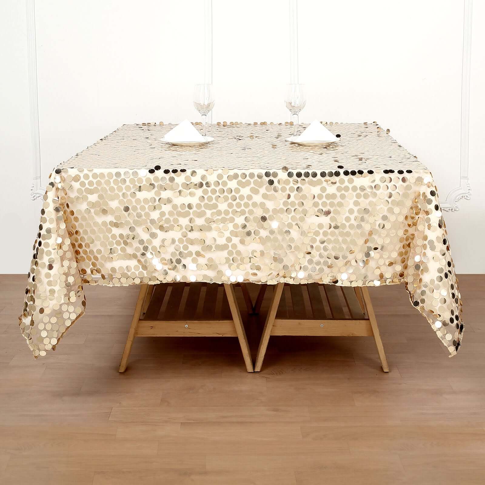 Sequin 72"x72" Table Overlay Square Tablecloth Champagne - Big Payette Table Cover