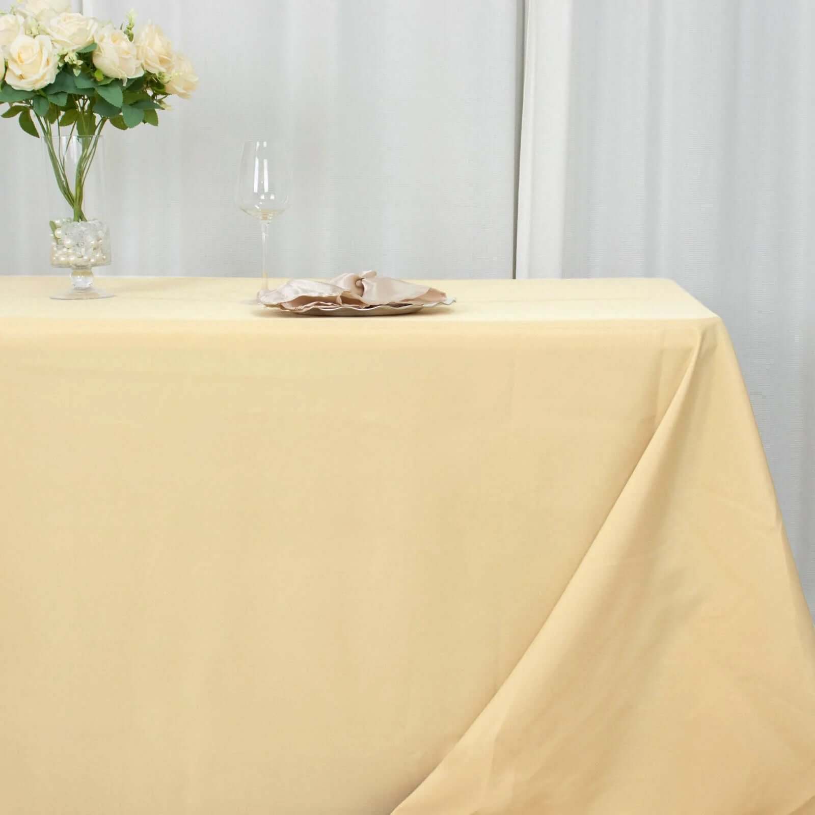 Premium Polyester 90"x156" Rectangle Tablecloth Champagne - Seamless 220GSM Stain-Resistant Table Cover