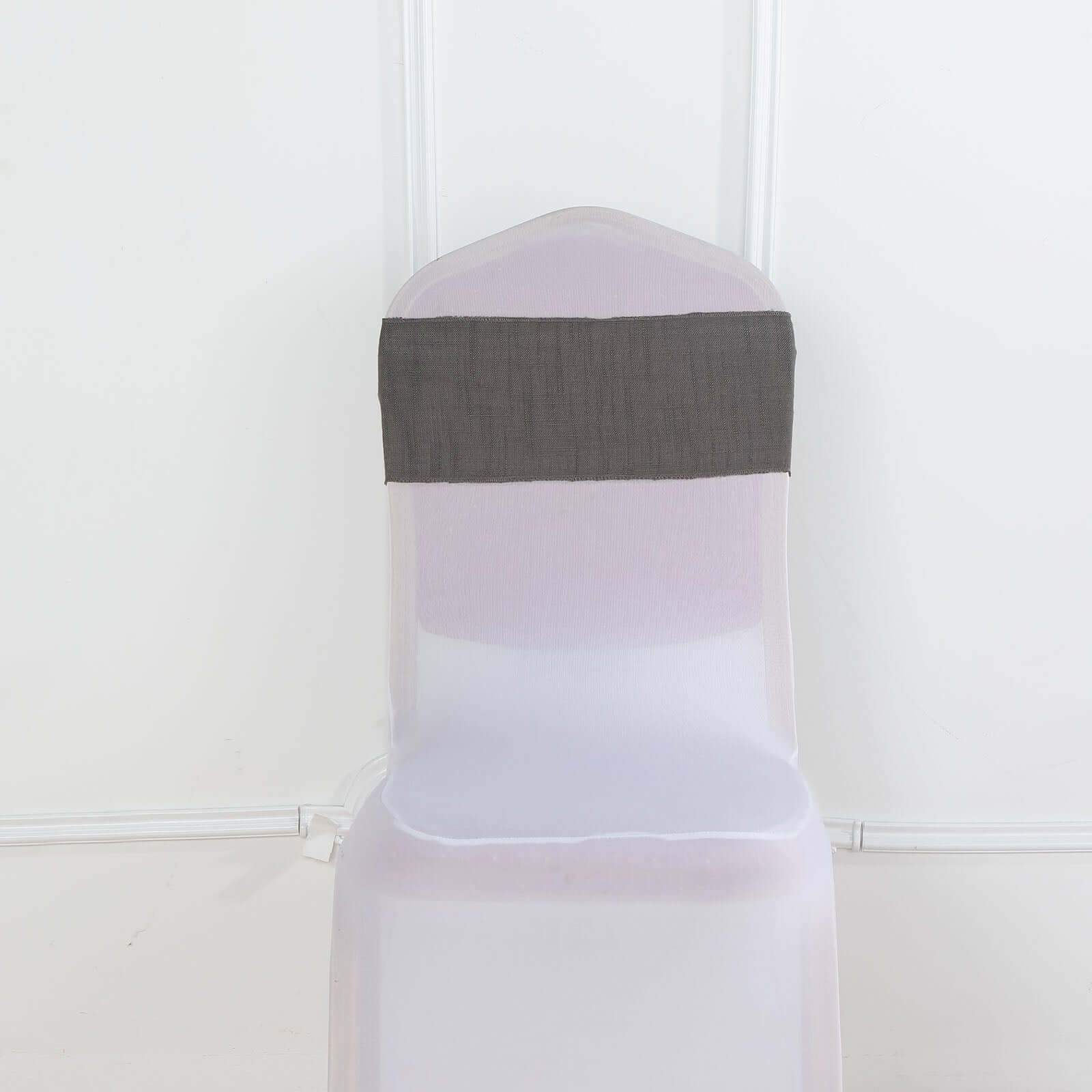 5 Pack Linen Chair Sashes 6"x108" Slubby Textured Charcoal Gray - Durable Wrinkle-Resistant Decor