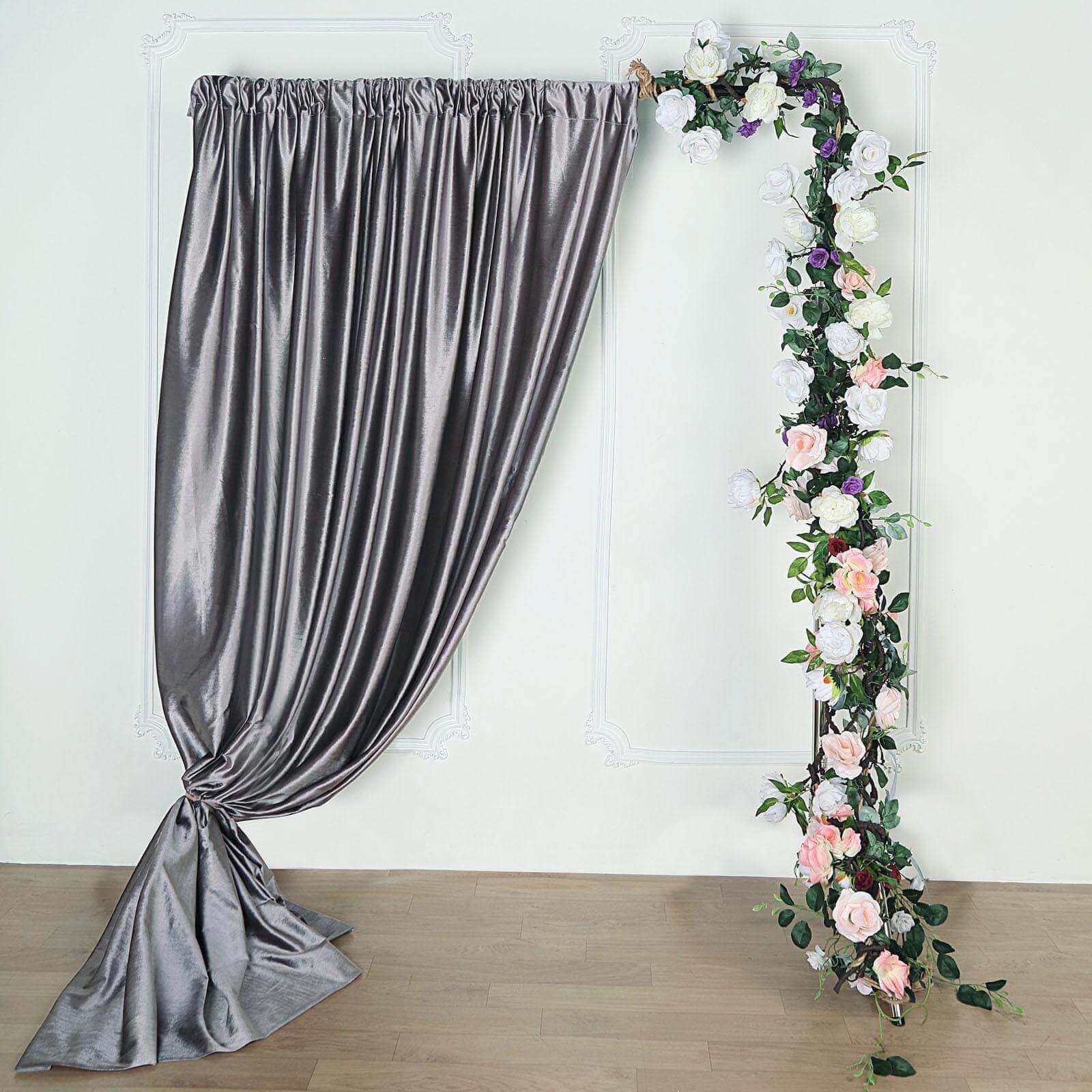 Charcoal Gray Crushed Velvet Backdrop Curtain – 8ft x 8ft Event Drape with Rod Pocket, Privacy Panel for Photo Booths & Events