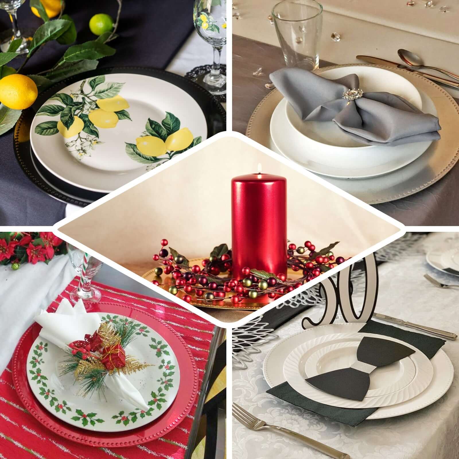 6-Pack Acrylic Round Charger Plates 13" in Clear with Gold Beaded Rim, Dinner Charger Event Tabletop Decor