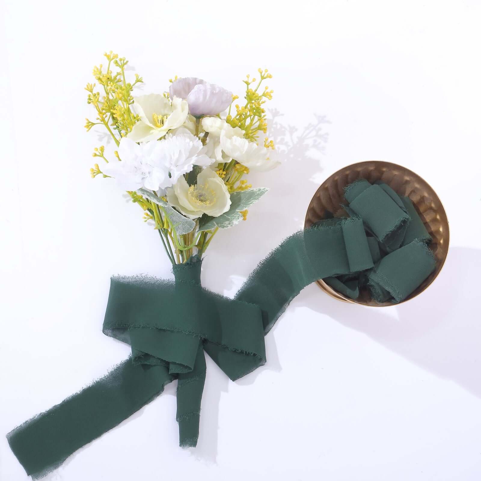 2 Pack 6yds Hunter Emerald Green Silk-Like Chiffon Ribbon Roll, DIY Wedding Bouquet Linen Wrap