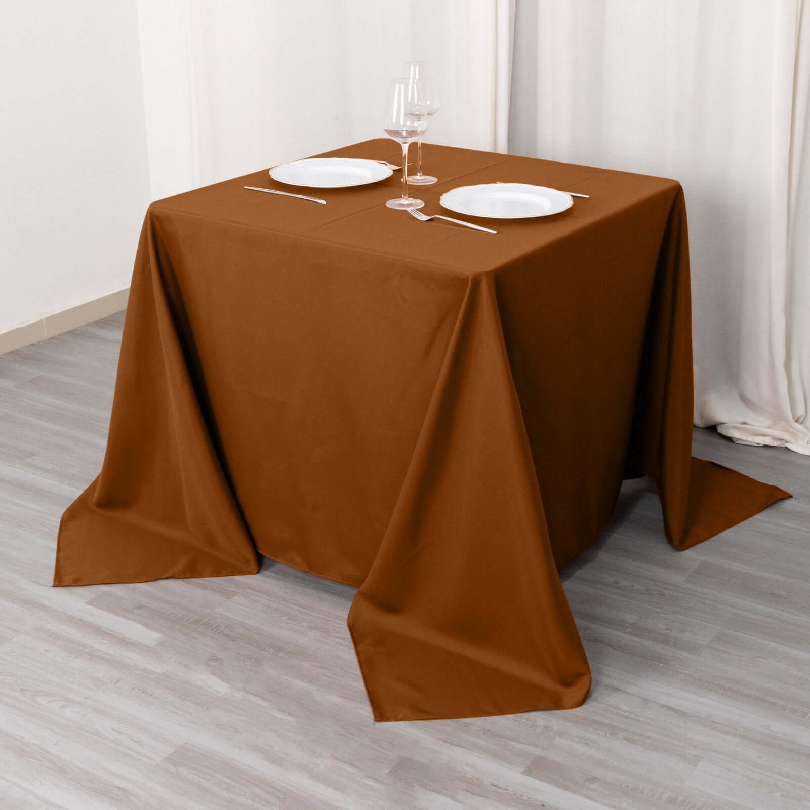 Polyester Square 90"x90" Tablecloth Cinnamon Brown - Wrinkle-Resistant & Durable Table Cover
