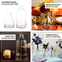 2-Pack Glass Bud Vases Tapered Neck Design Clear - Stylish Floral Table Centerpieces 12"