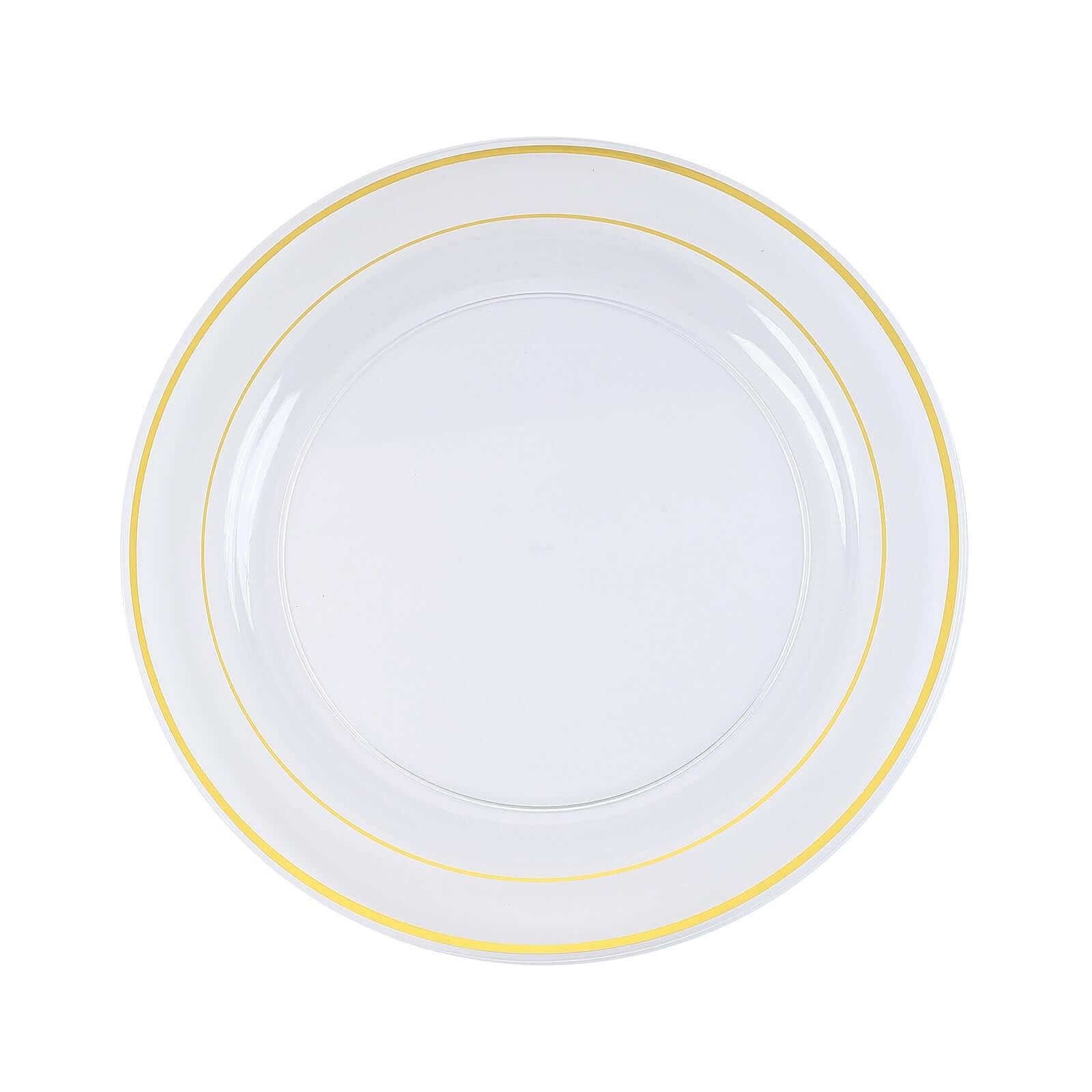 10-Pack Plastic Dinner Plates Clear with Très Chic Gold Rim - Perfect Disposable Party Plates 10"