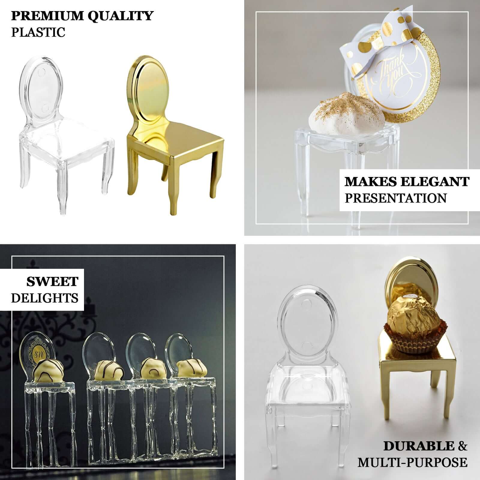 12 Pack 4" Clear Plastic Mini Ghost Chair Party Favor Gift Holders, Candy Treat Display Stands