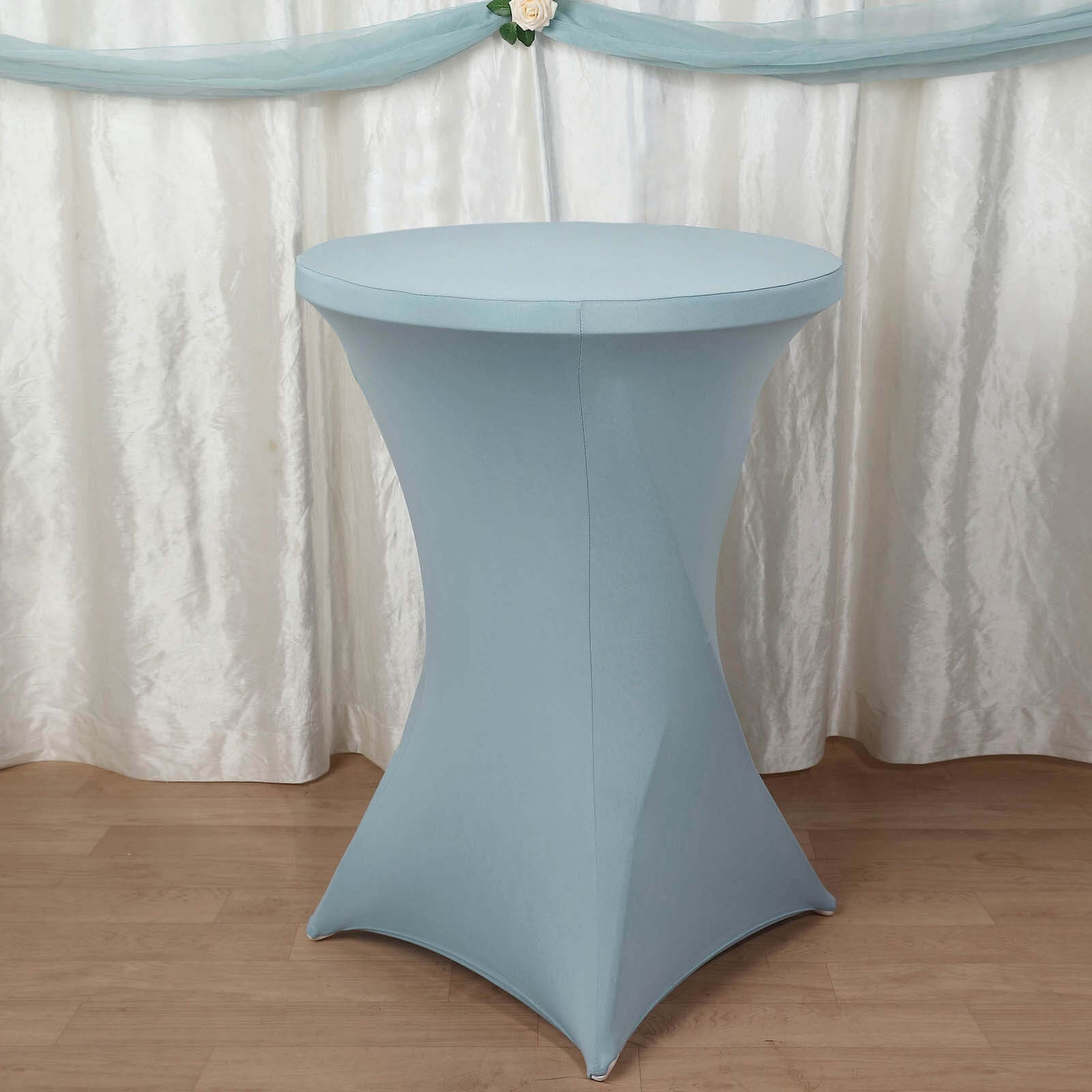 Spandex 30" Round Cocktail Table Cover Dusty Blue - Easy to Maintain Stretch Fitted Highboy Tablecloth