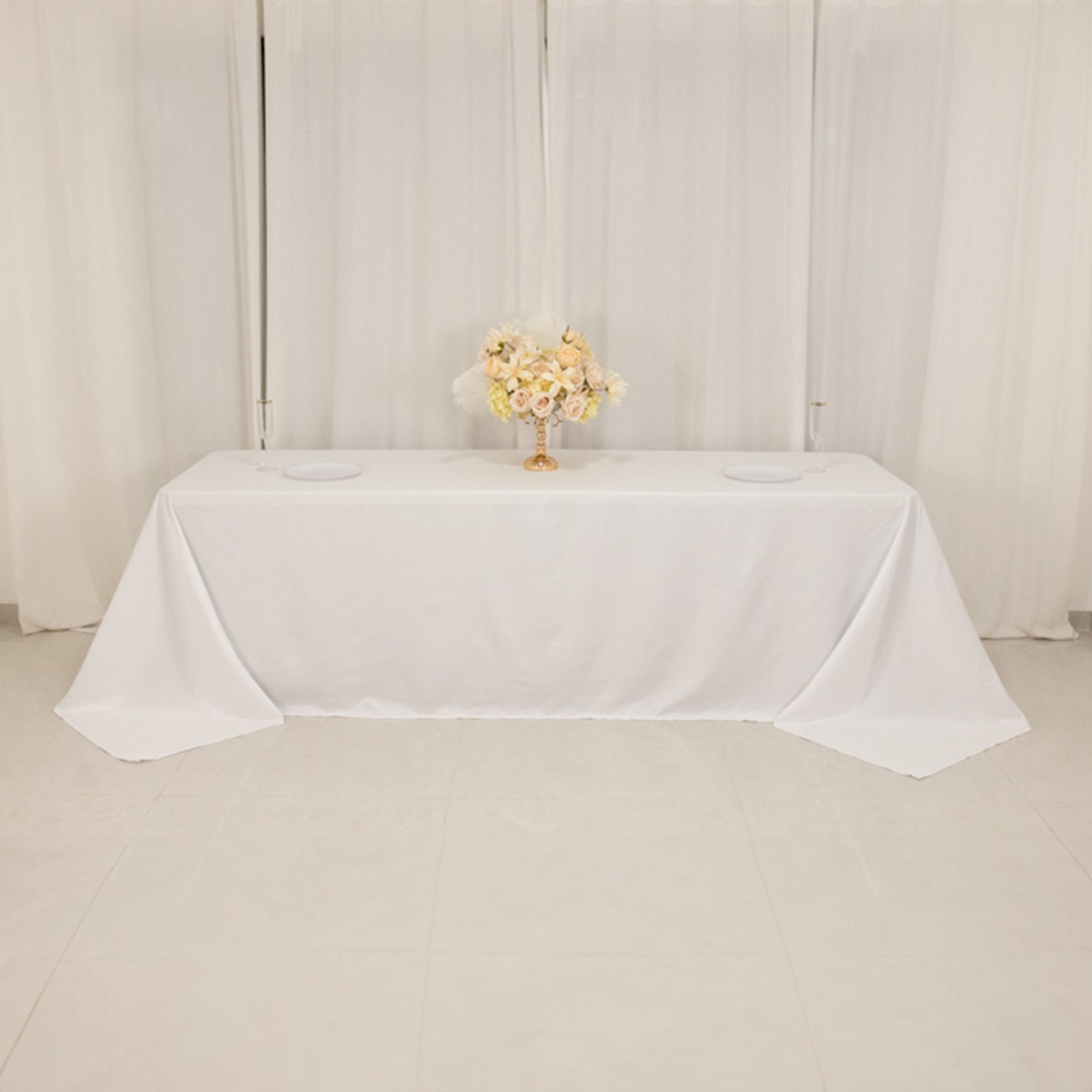 Cotton Blend 90"x156" Rectangle Tablecloth White - Seamless Wrinkle-Resistant Design for Grand Gatherings