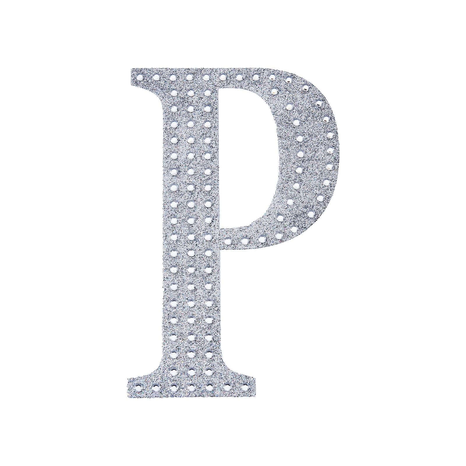 Decorative Rhinestone Alphabet "P" Letter Stickers, Glitter Adhesive Craft Letters Silver DIY Sparkle Embellishments 4"