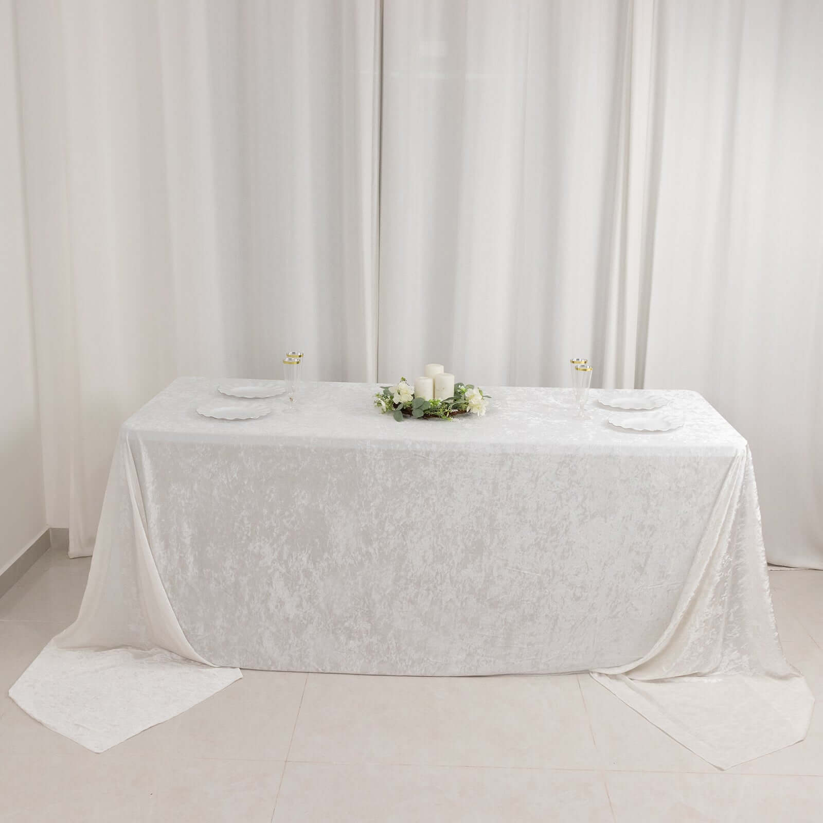 Premium Crushed Velvet 90"x156" Rectangle Tablecloth White - Reusable Soft & Sophisticated Seamless Table Cover